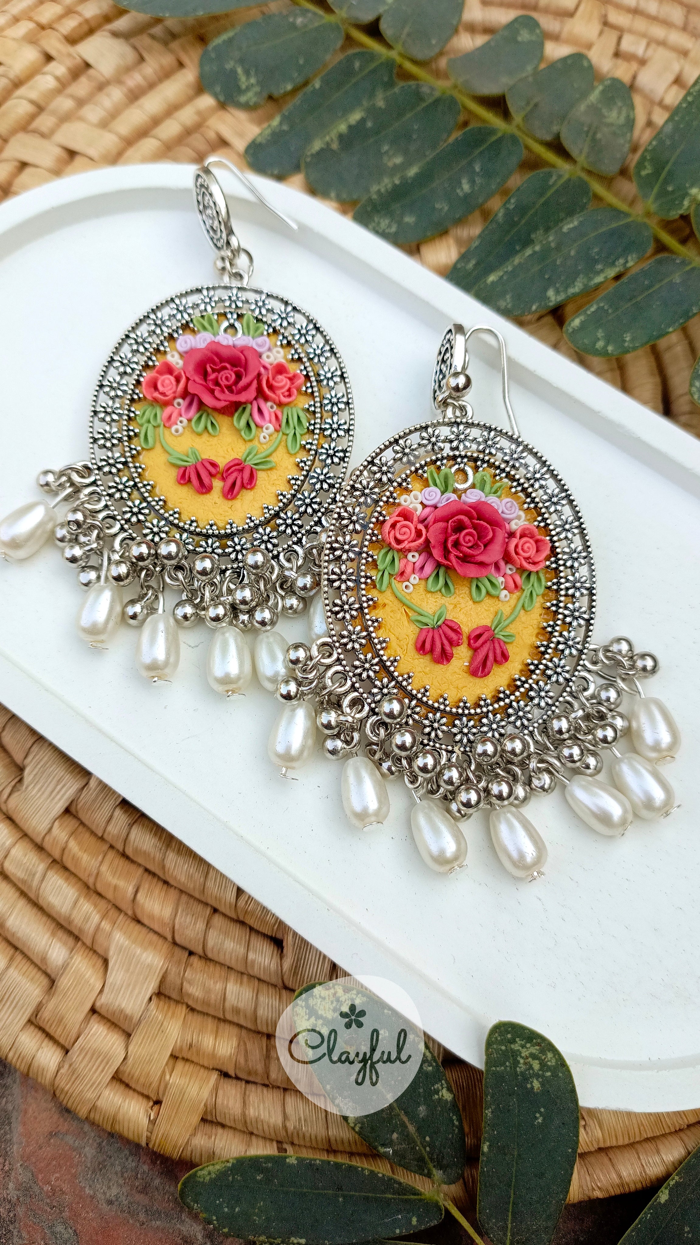 Clayful Gulbahar Floral Jhumkas