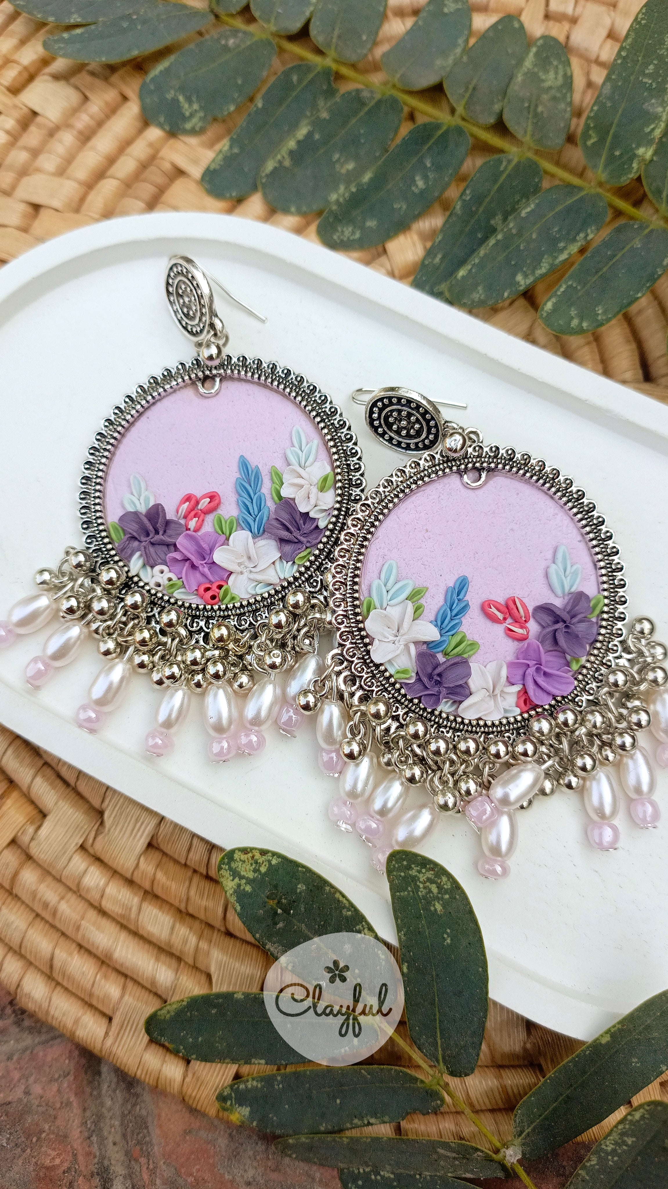 Clayful Lavender Noor Jhumkas