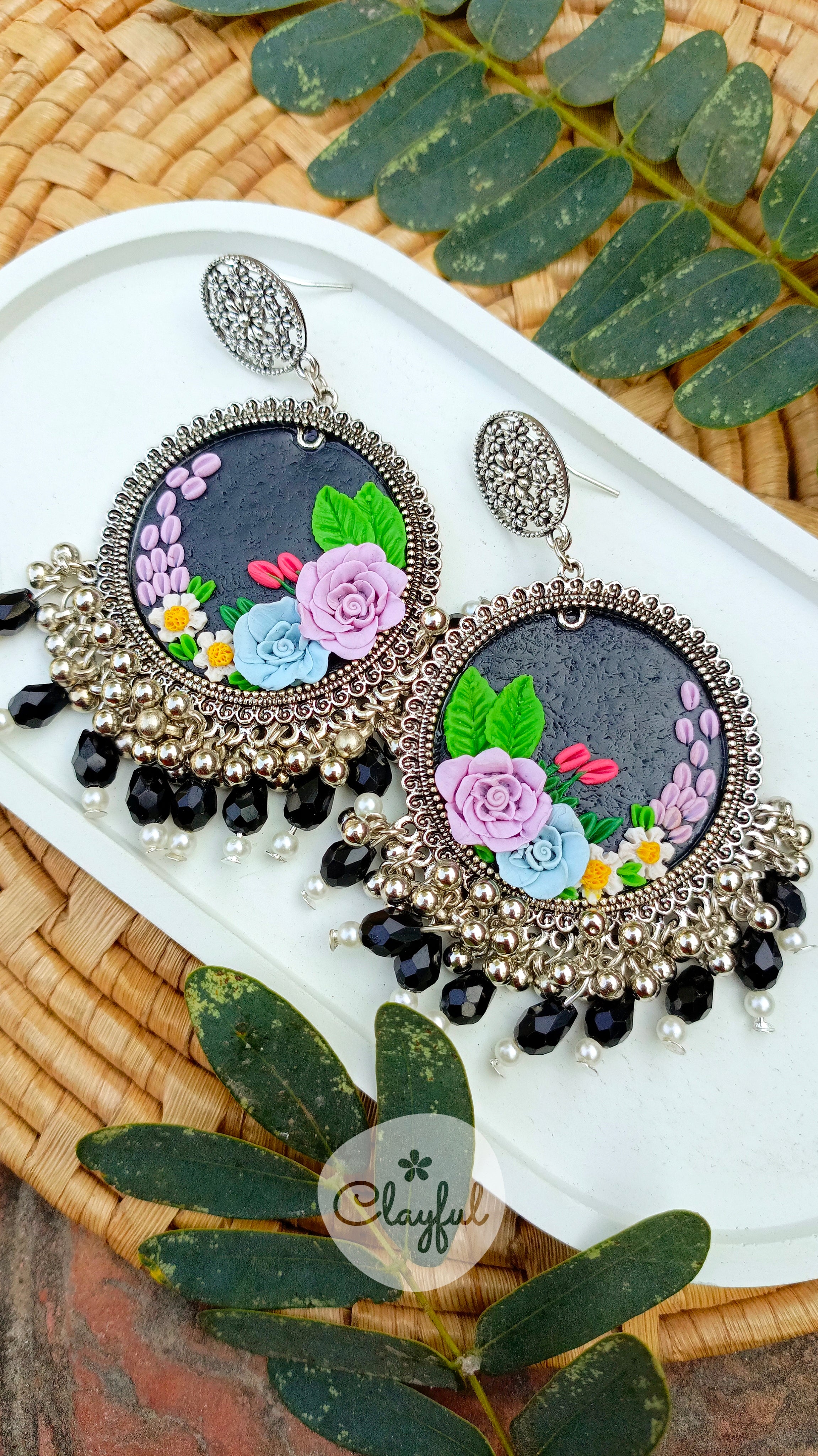 Clayful Midnight Bloom Jhumkas