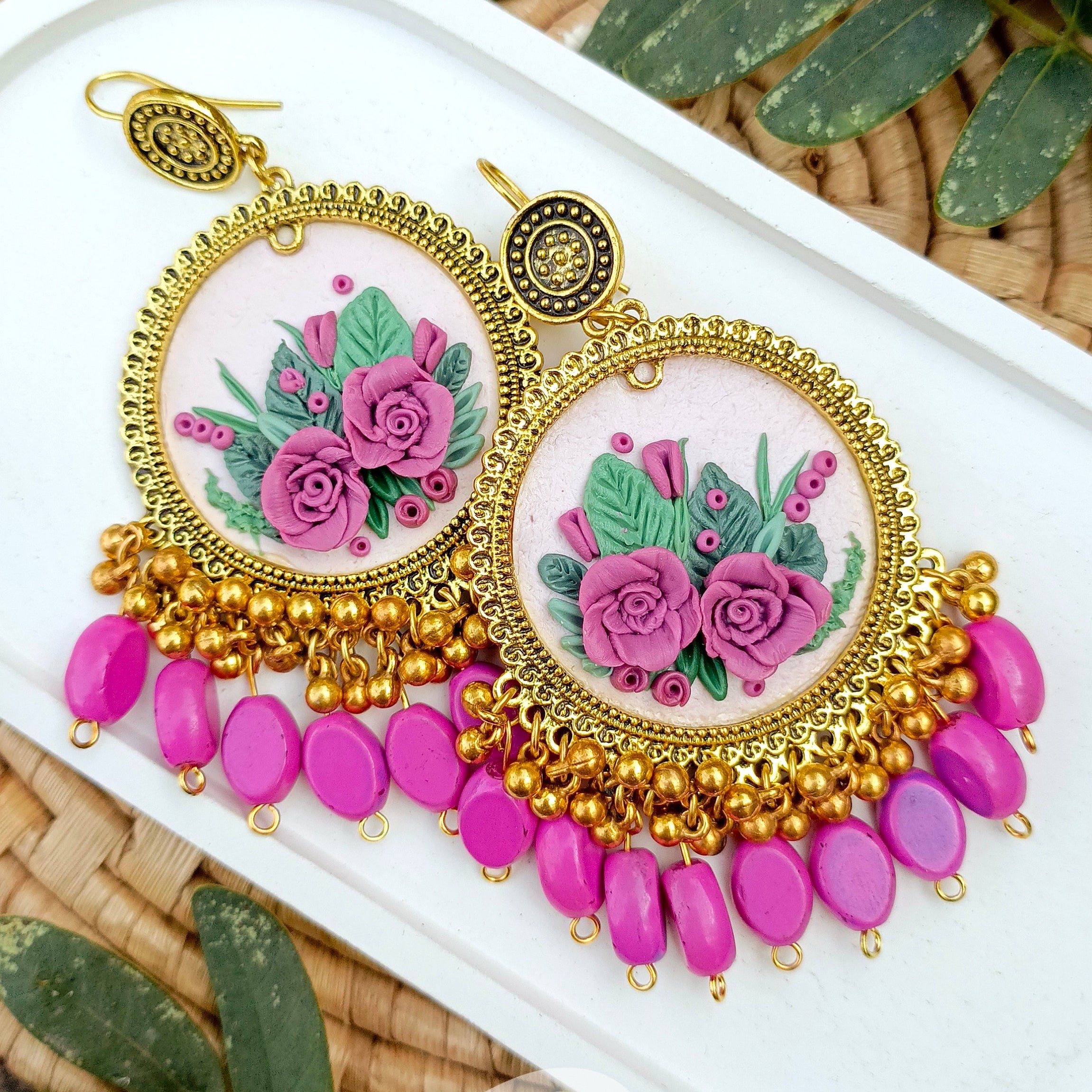 Clayful Gulabi Noor Jhumkas