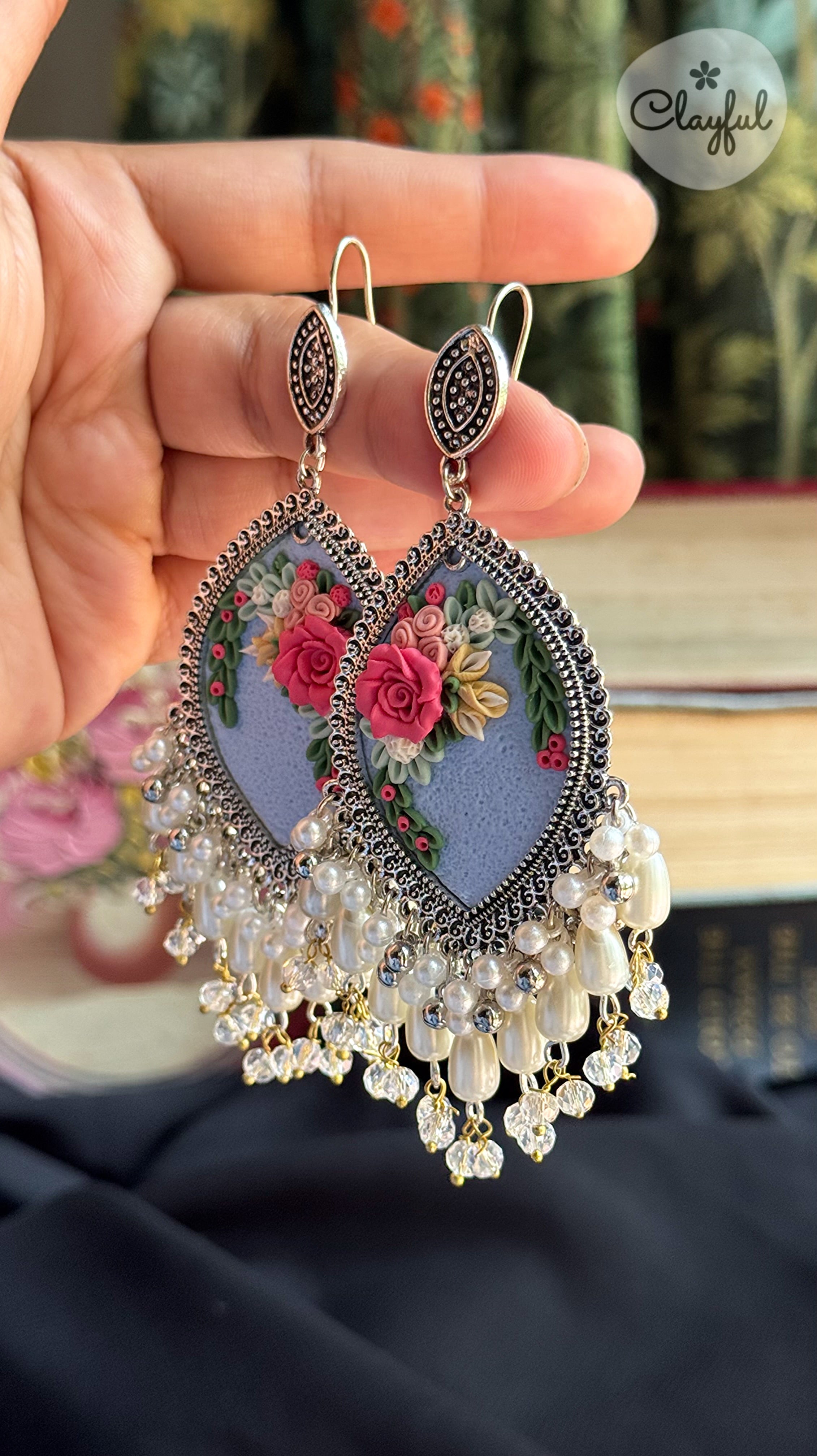 Elegant Pink Rose Jhumkay