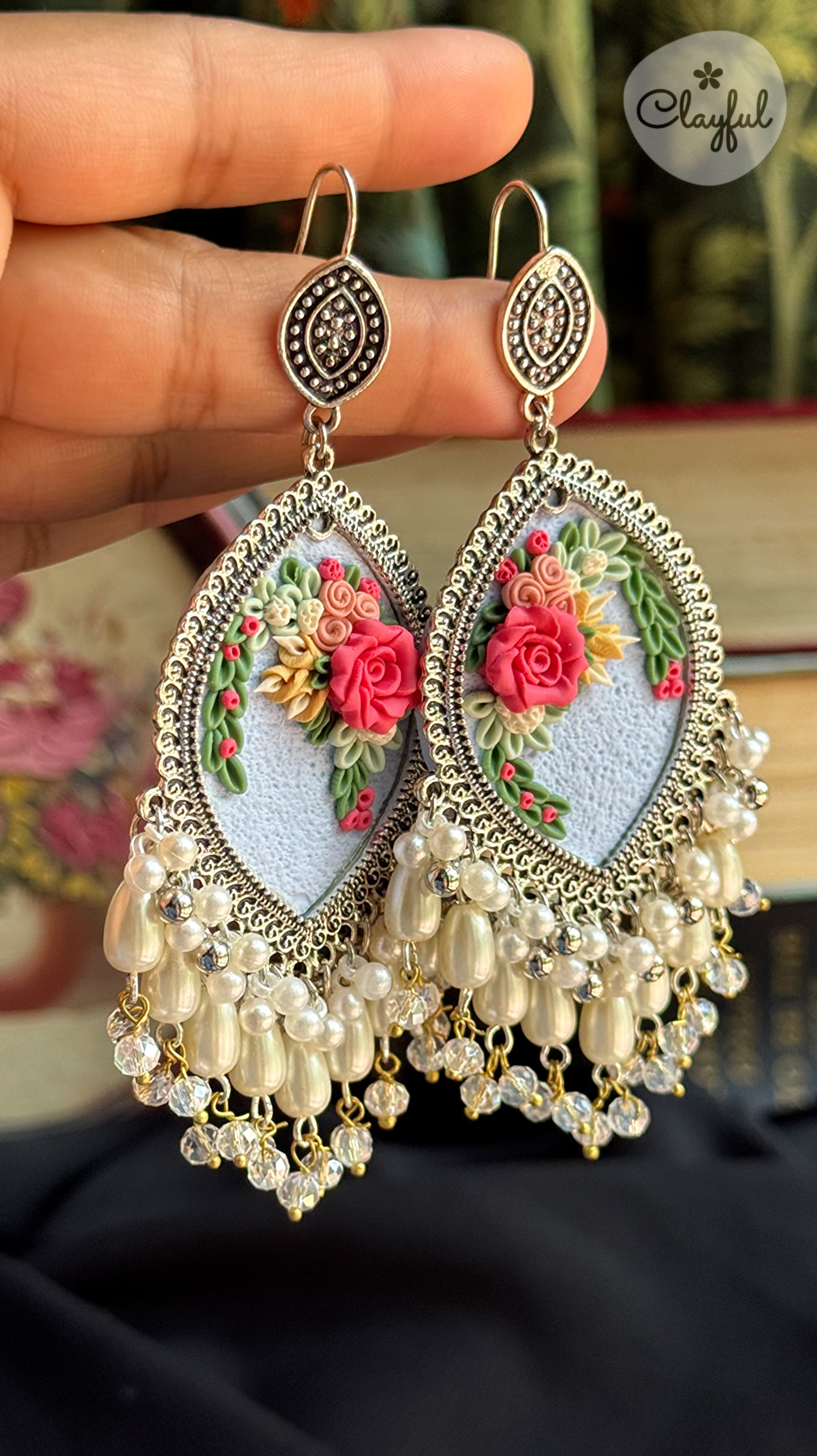 Elegant Pink Rose Jhumkay