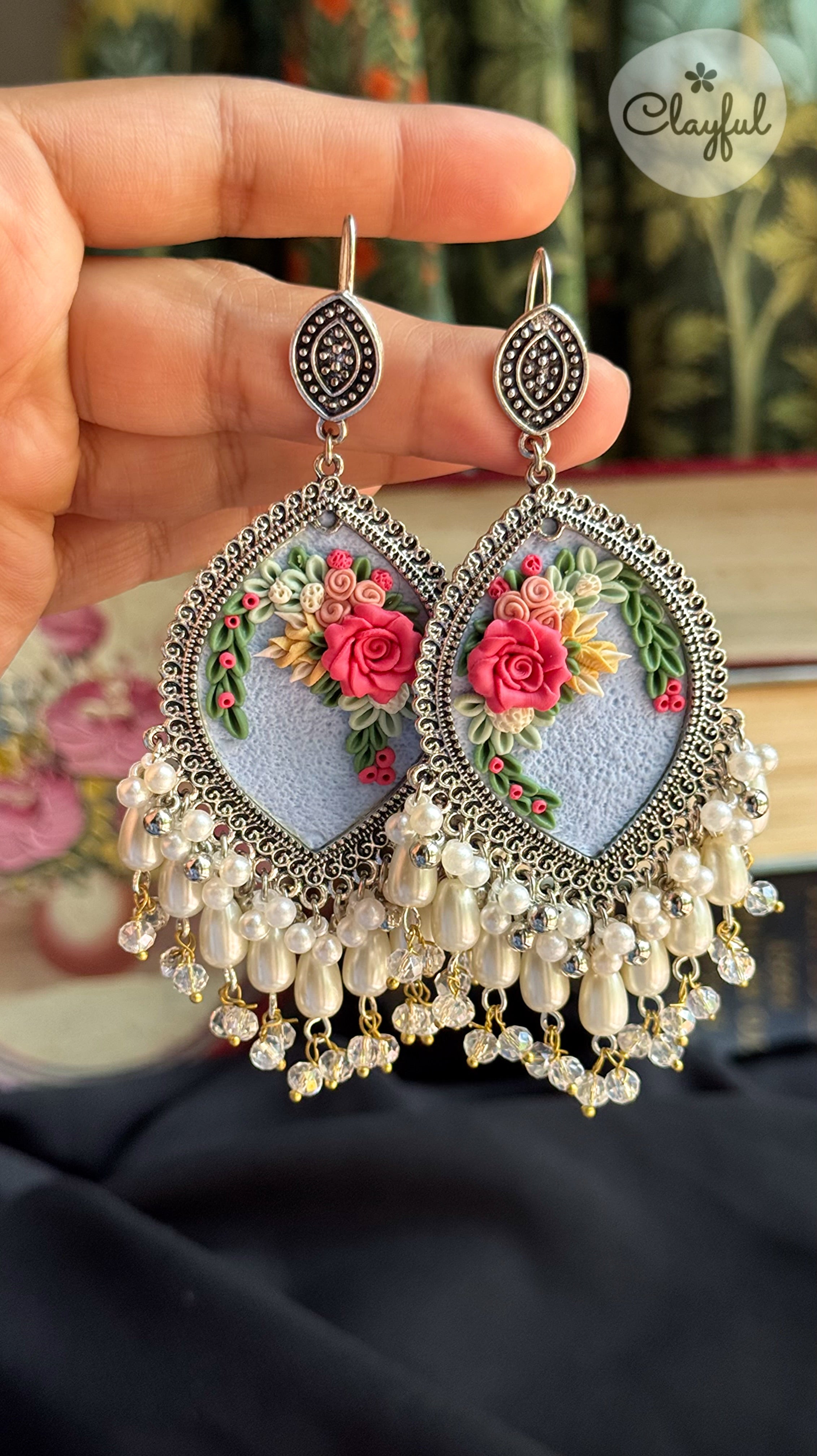 Elegant Pink Rose Jhumkay
