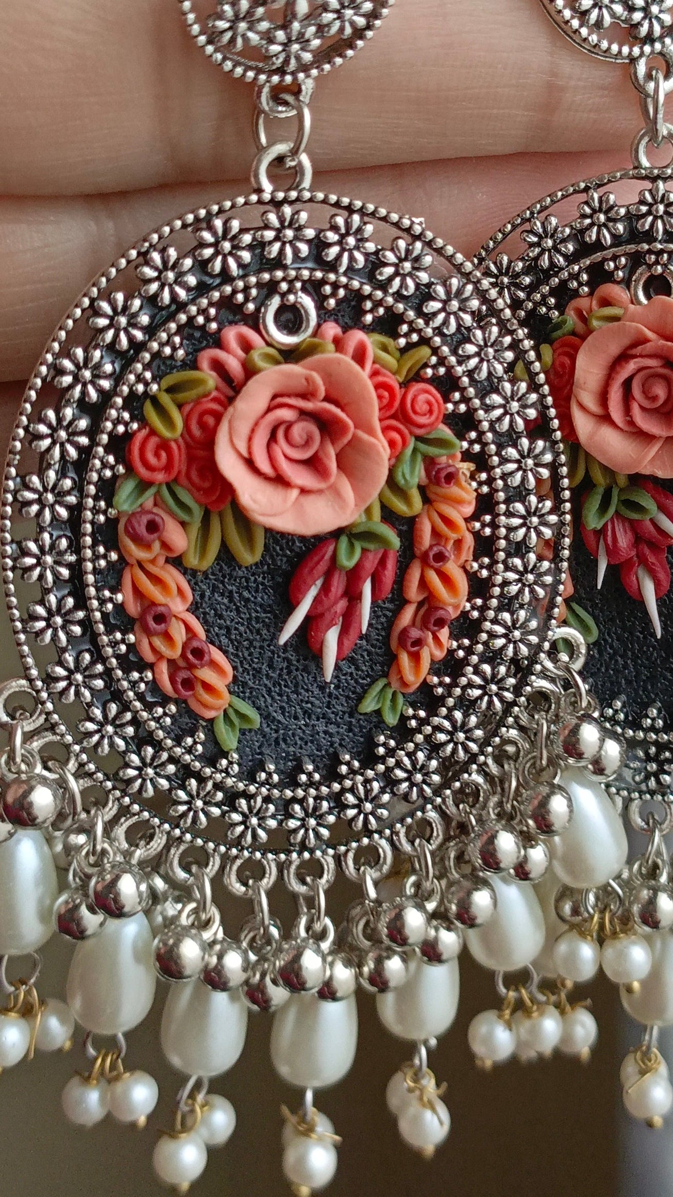 Clayful Floral Pearl Jhumkas