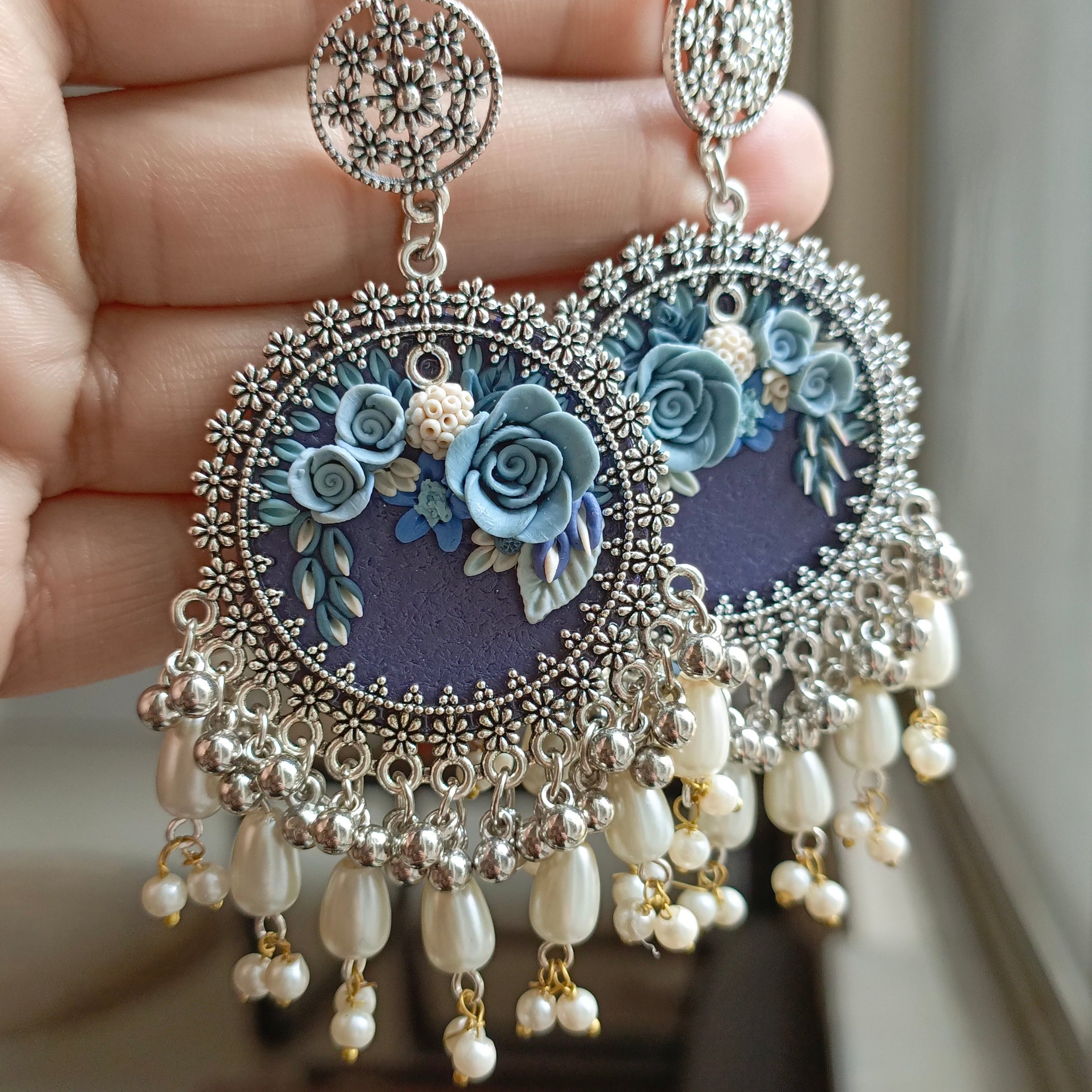 Clayful Moonlit Blue Jhumkas
