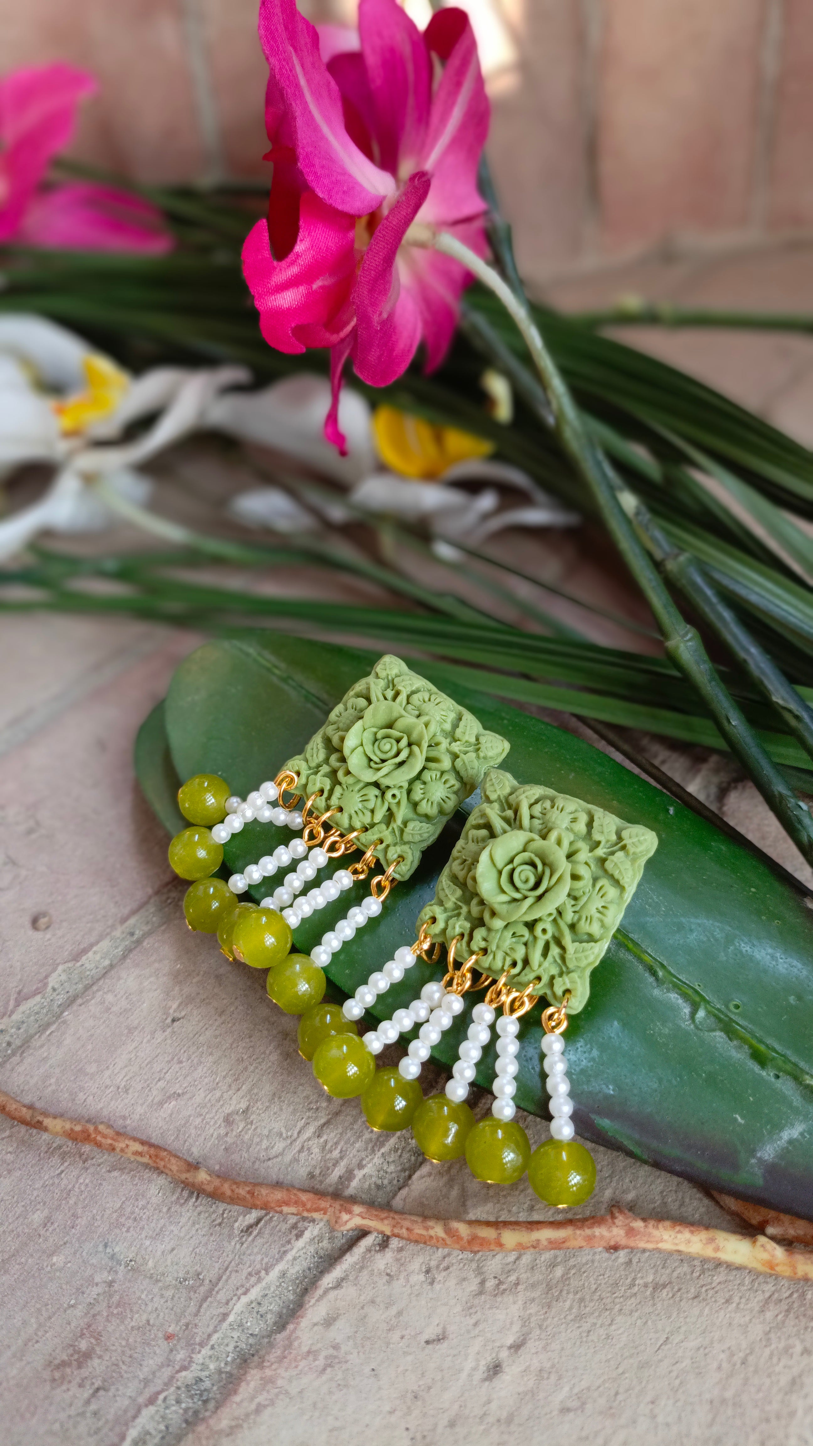One Tone Green Earrings