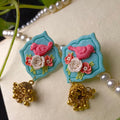 Clayful Aqua Blossom Bird Jhumkas