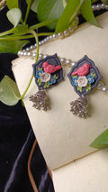 Clayful Midnight Bloom Bird Jhumkas