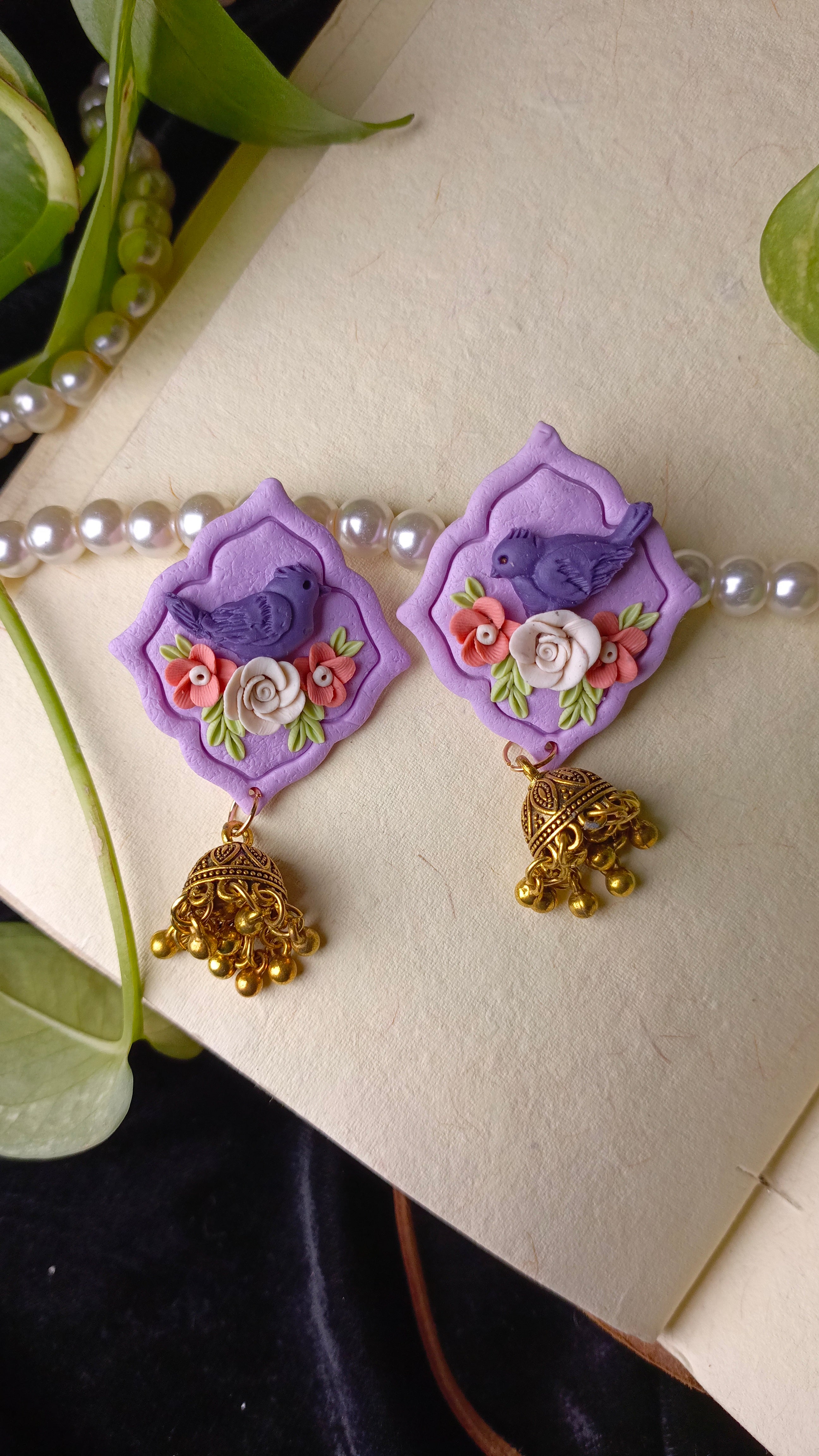 Clayful Lavender Bird Jhumkas