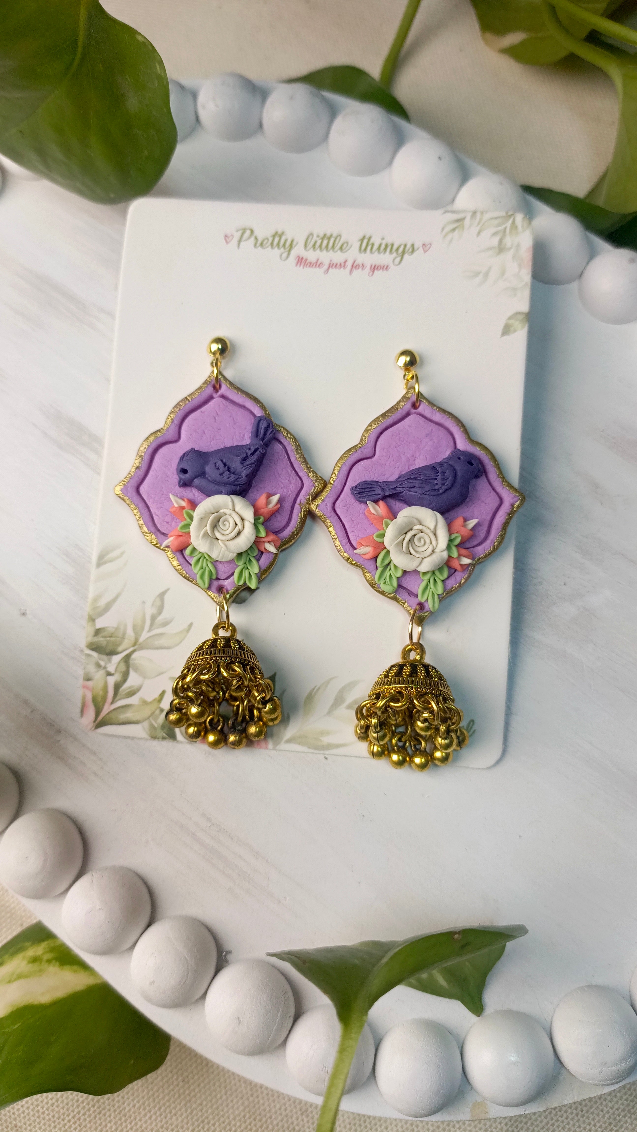 Clayful Lavender Bird Jhumkas
