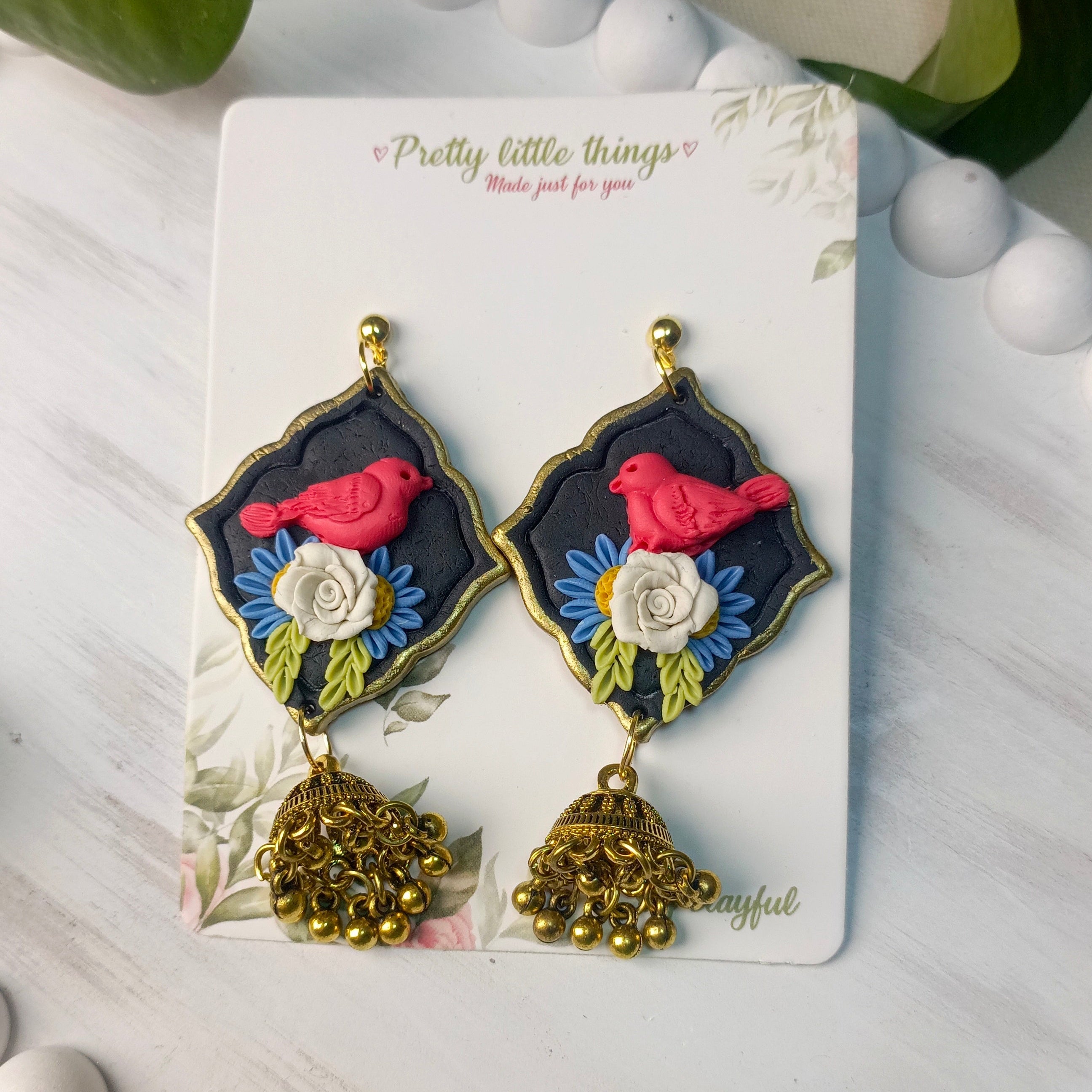 Clayful Midnight Bloom Bird Jhumkas