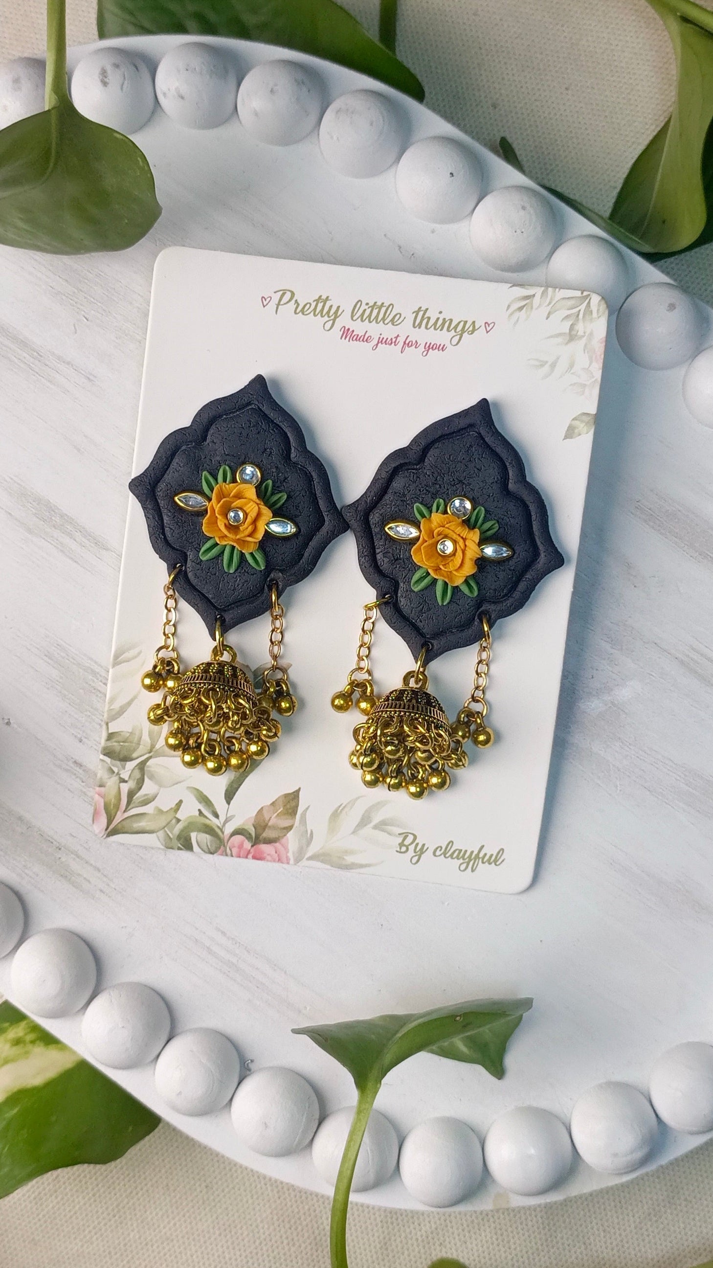 Clayful Midnight Bloom Jhumkas