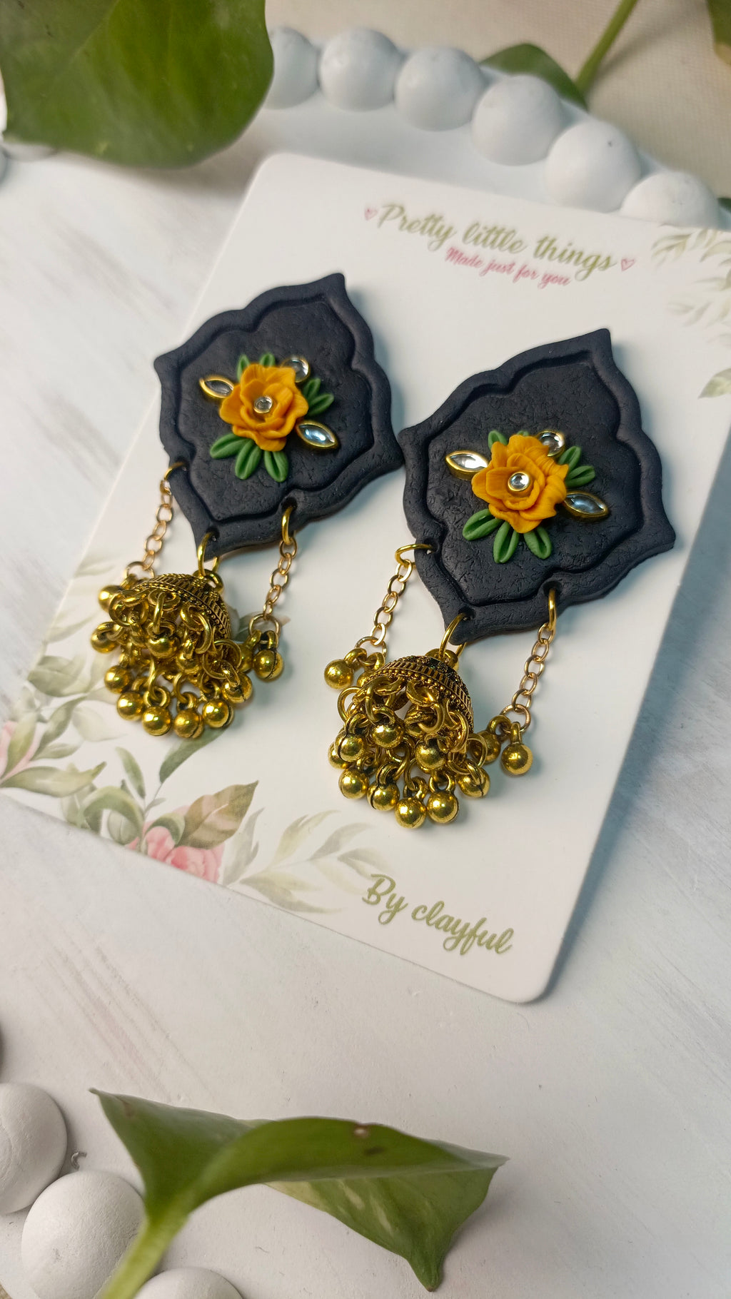 Clayful Midnight Bloom Jhumkas
