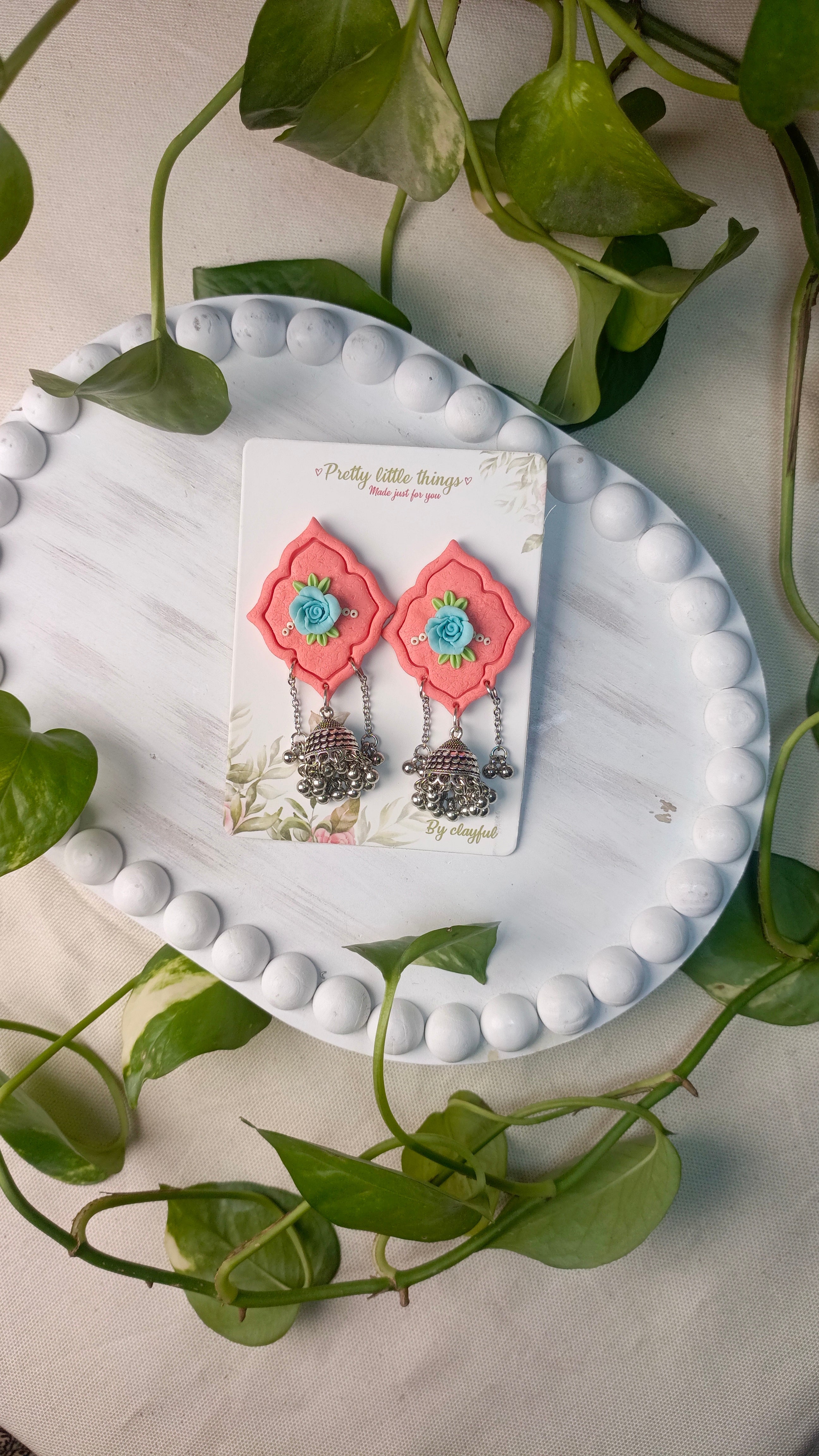 Clayful Coral Sky Jhumkas