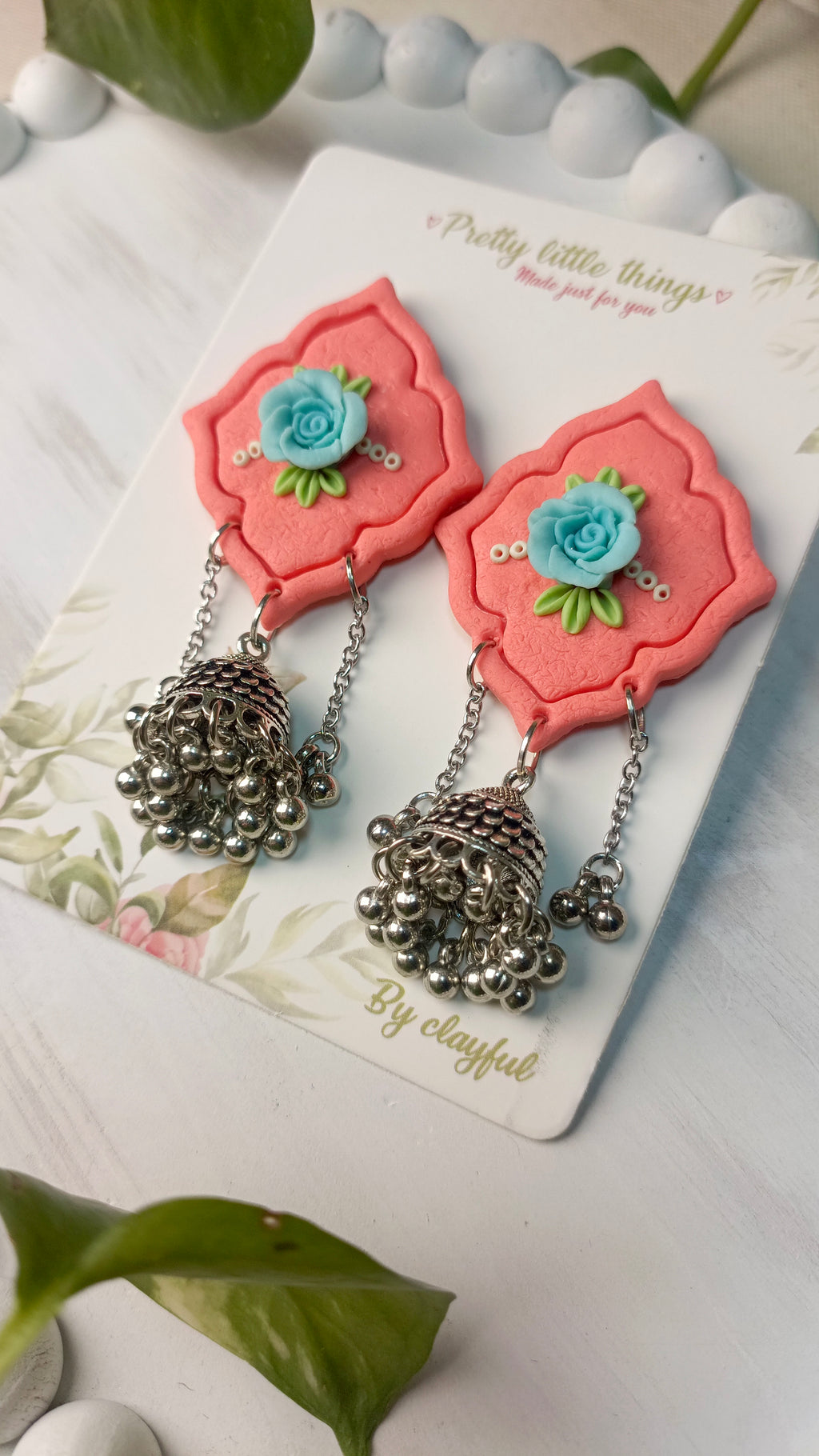 Clayful Coral Sky Jhumkas