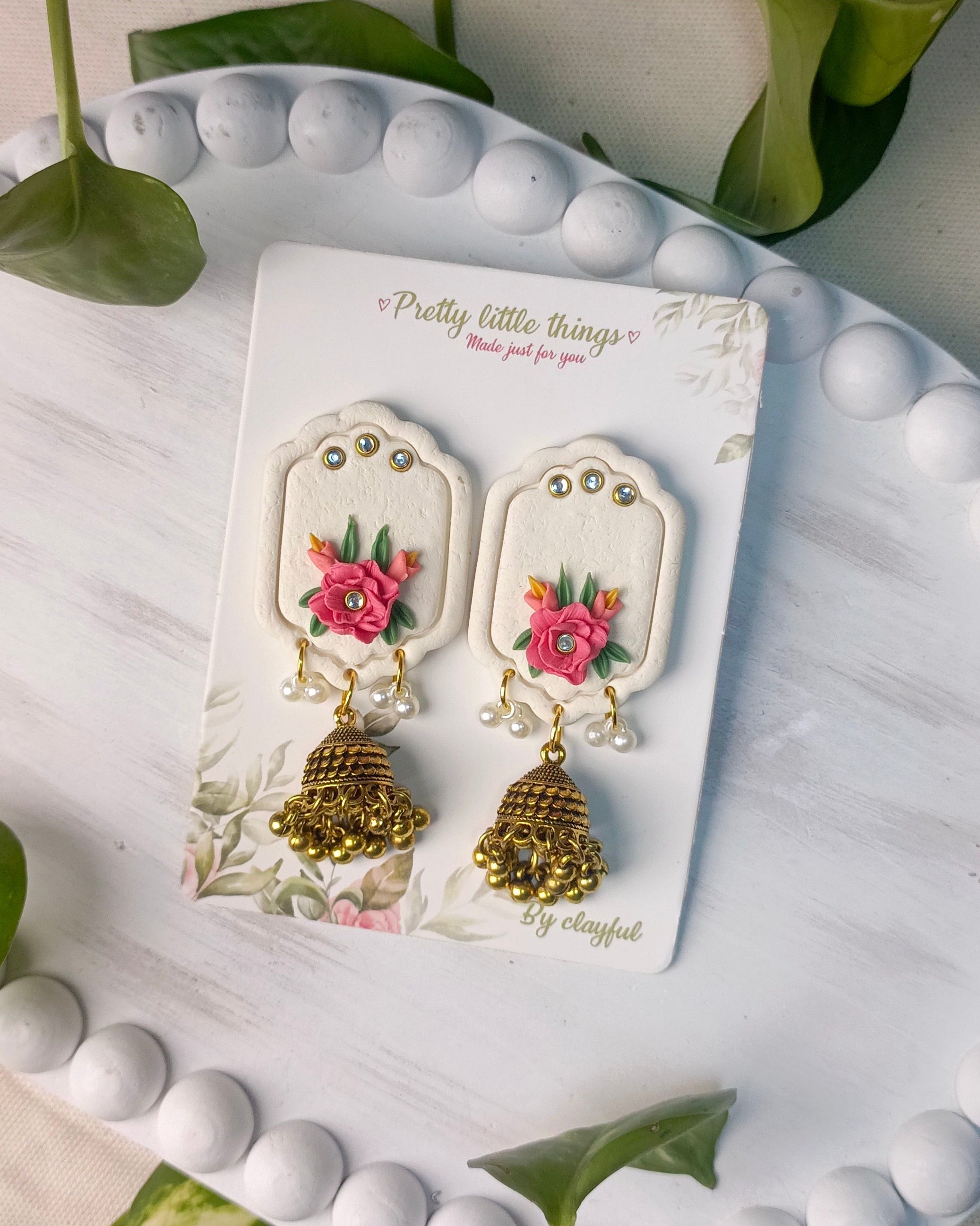 Clayful Pearl Garden Jhumkas