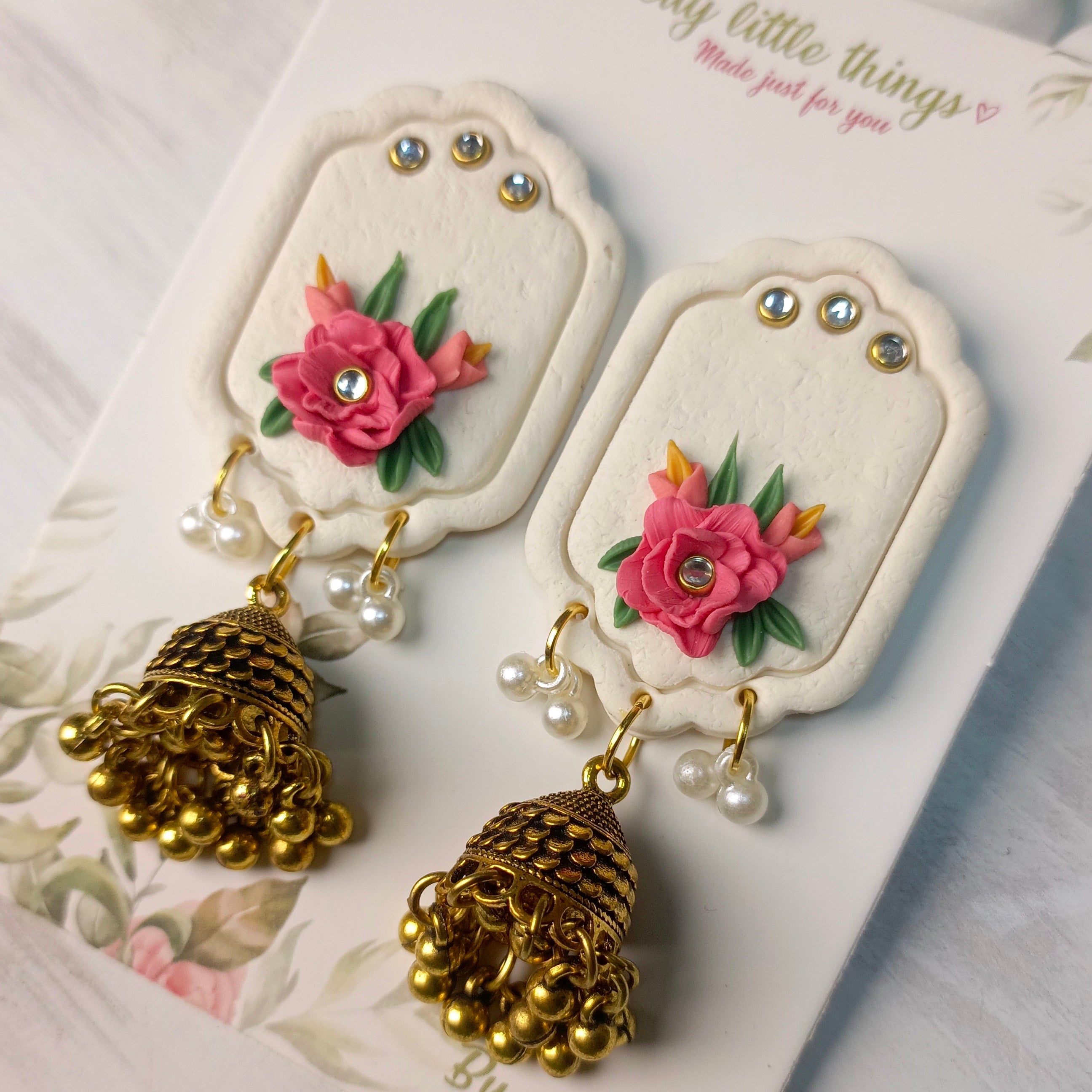 Clayful Pearl Garden Jhumkas