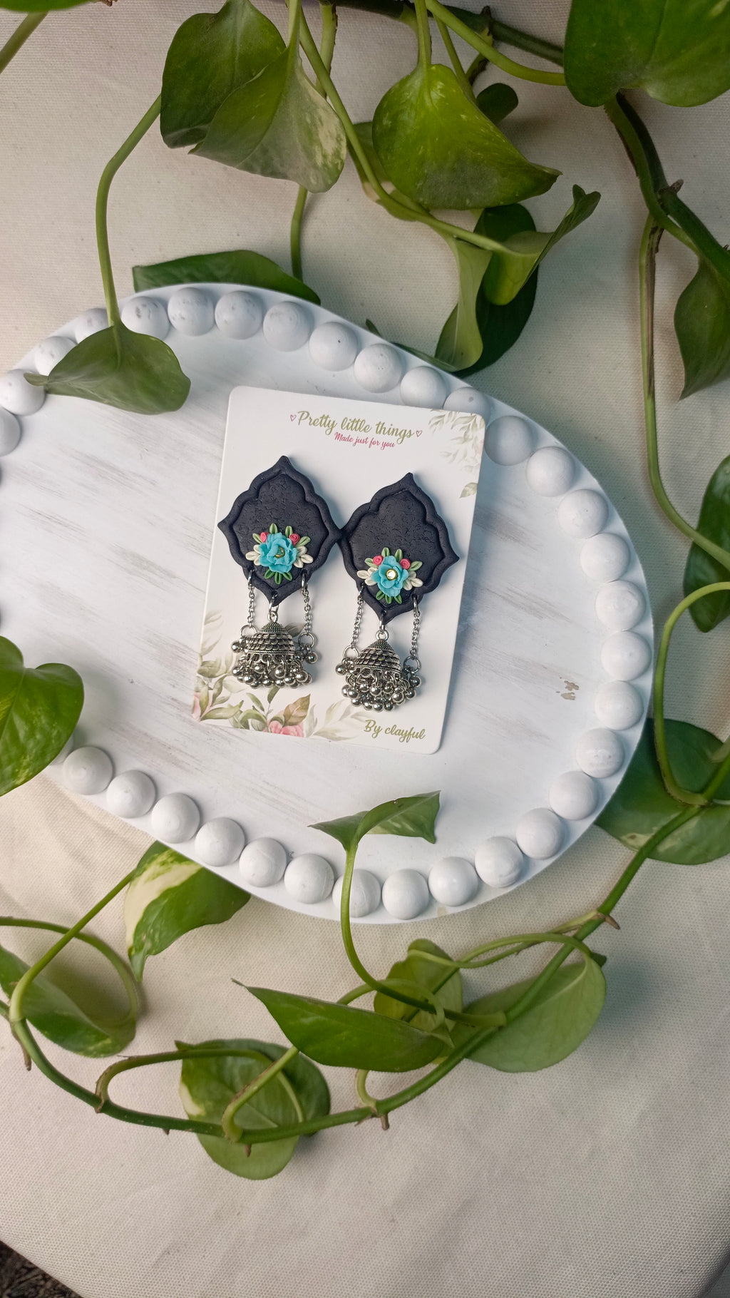 Clayful Noir Blossom Jhumkas