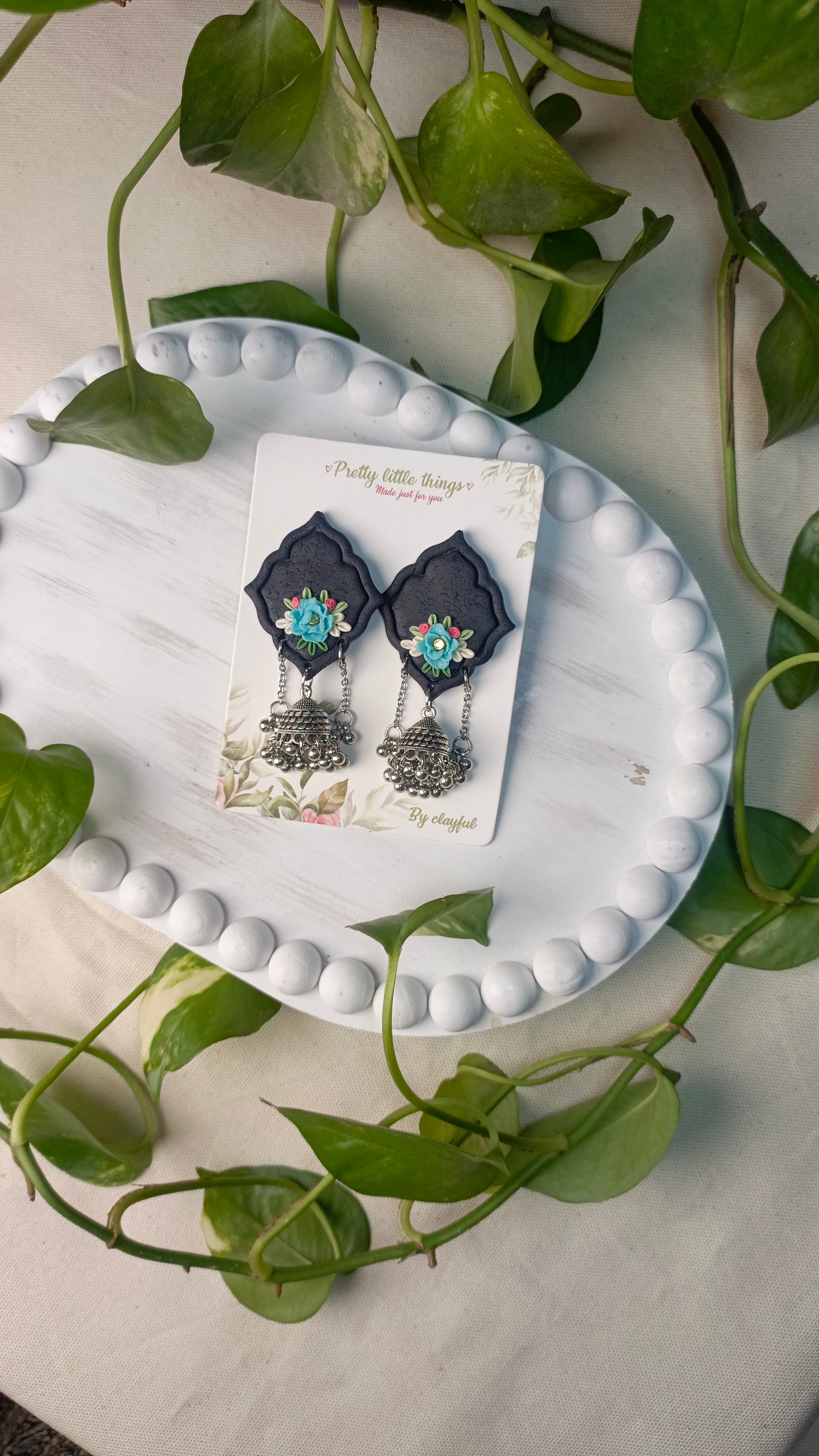 Clayful Noir Blossom Jhumkas