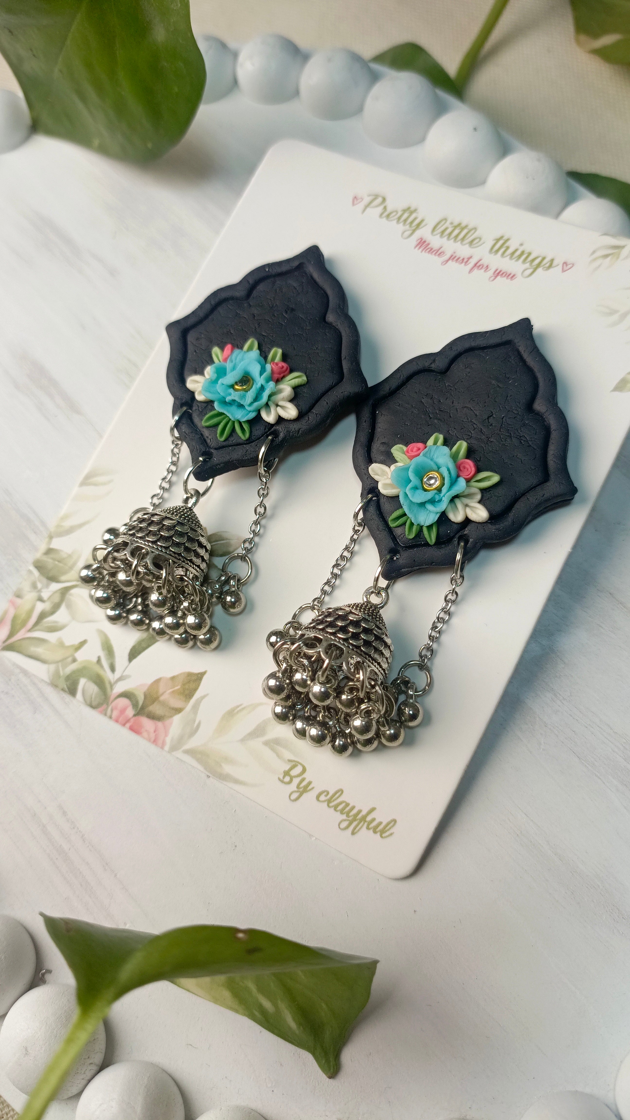 Clayful Noir Blossom Jhumkas