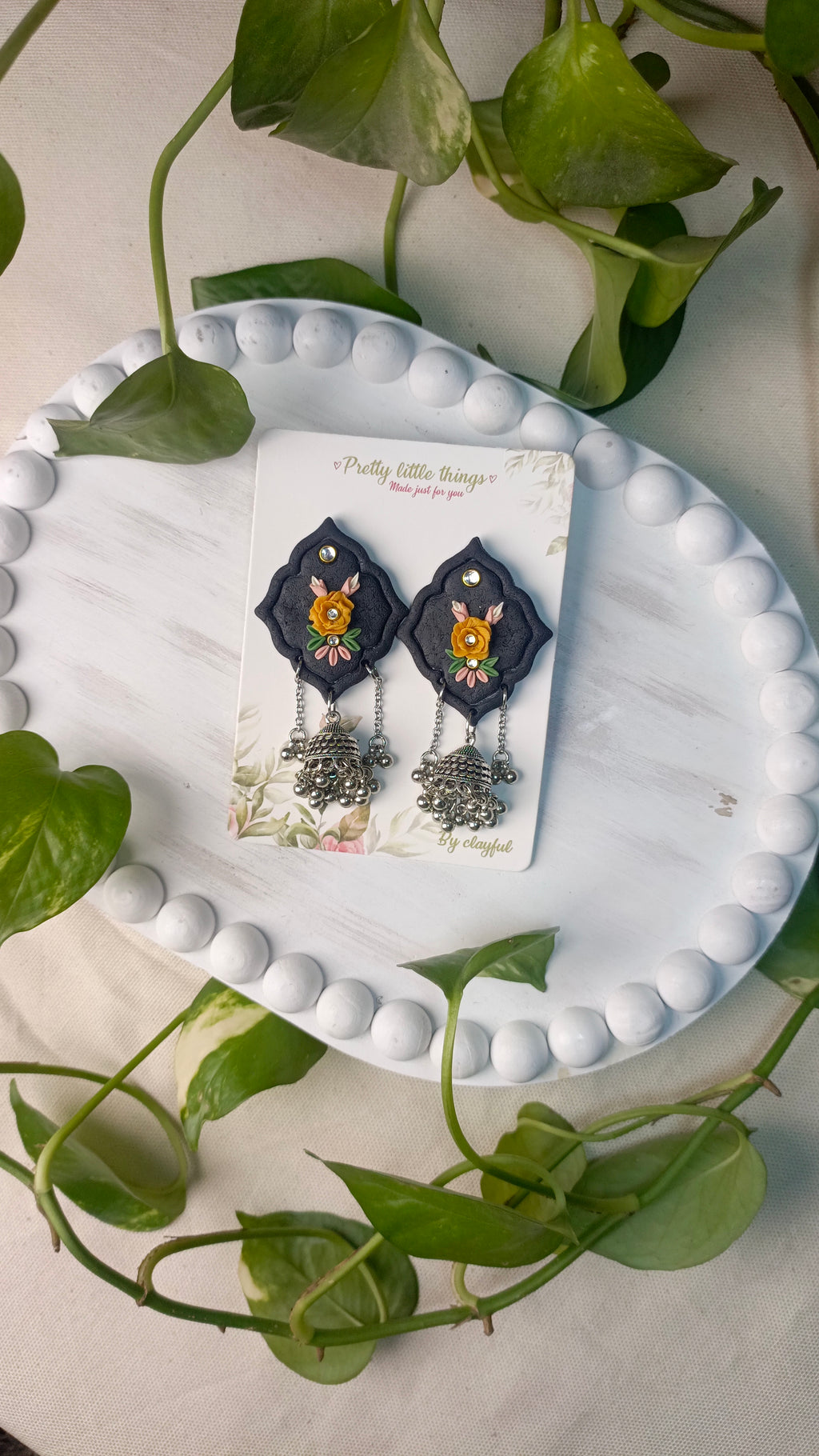 Clayful Amber Noir Jhumkas