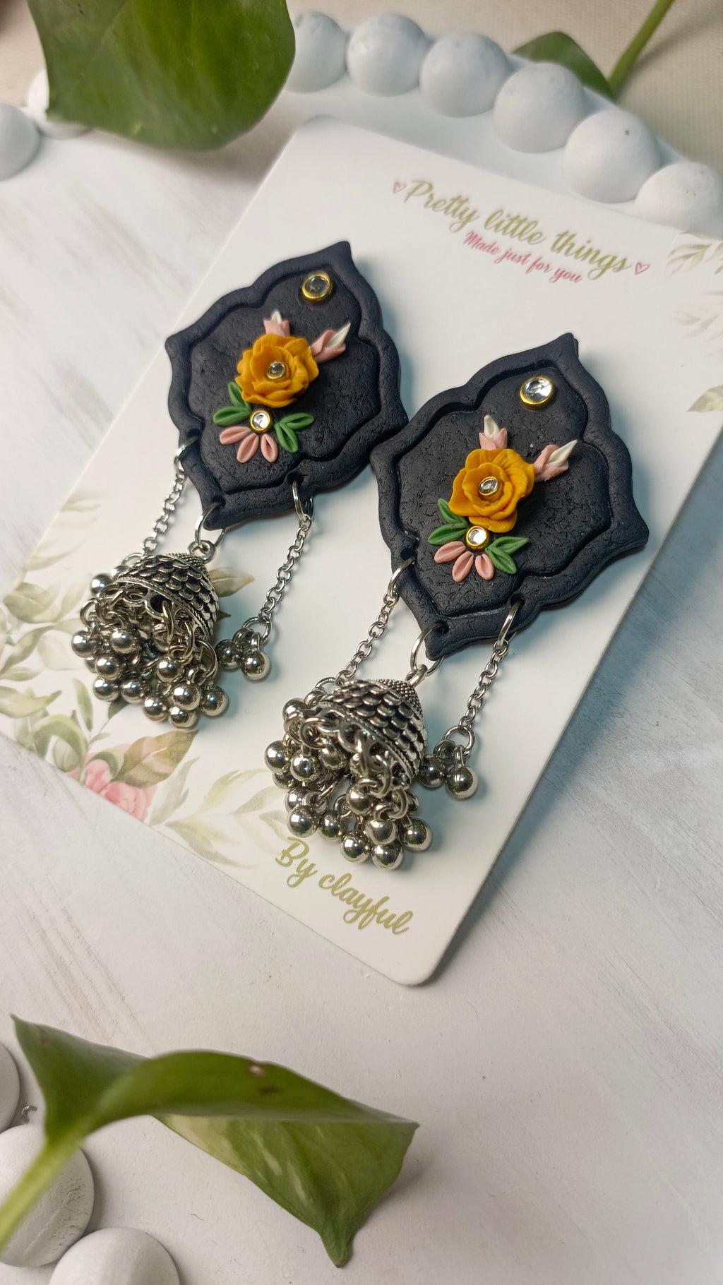 Clayful Amber Noir Jhumkas