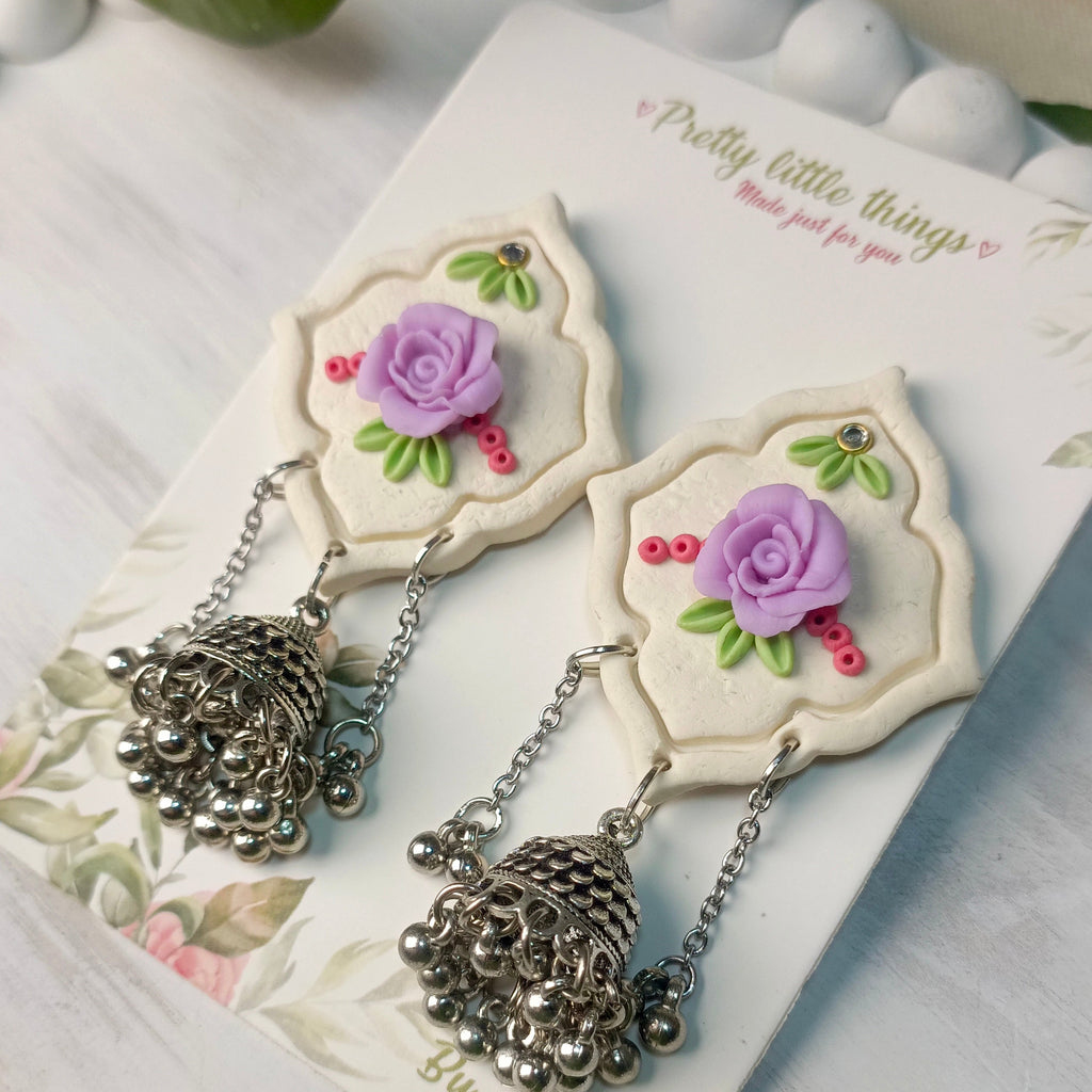 Clayful Lavender Pearl Jhumkas