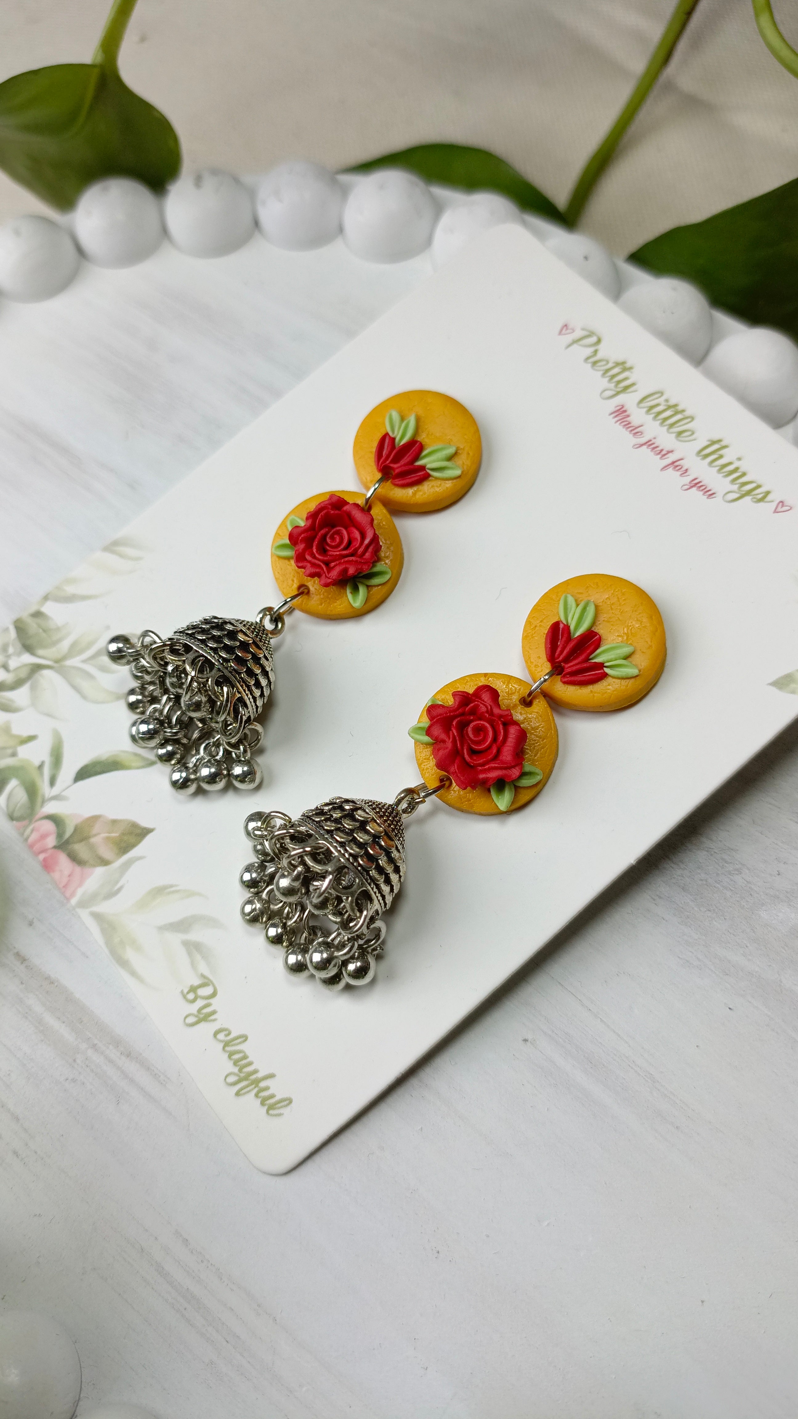 Clayful Crimson Bloom Jhumkas