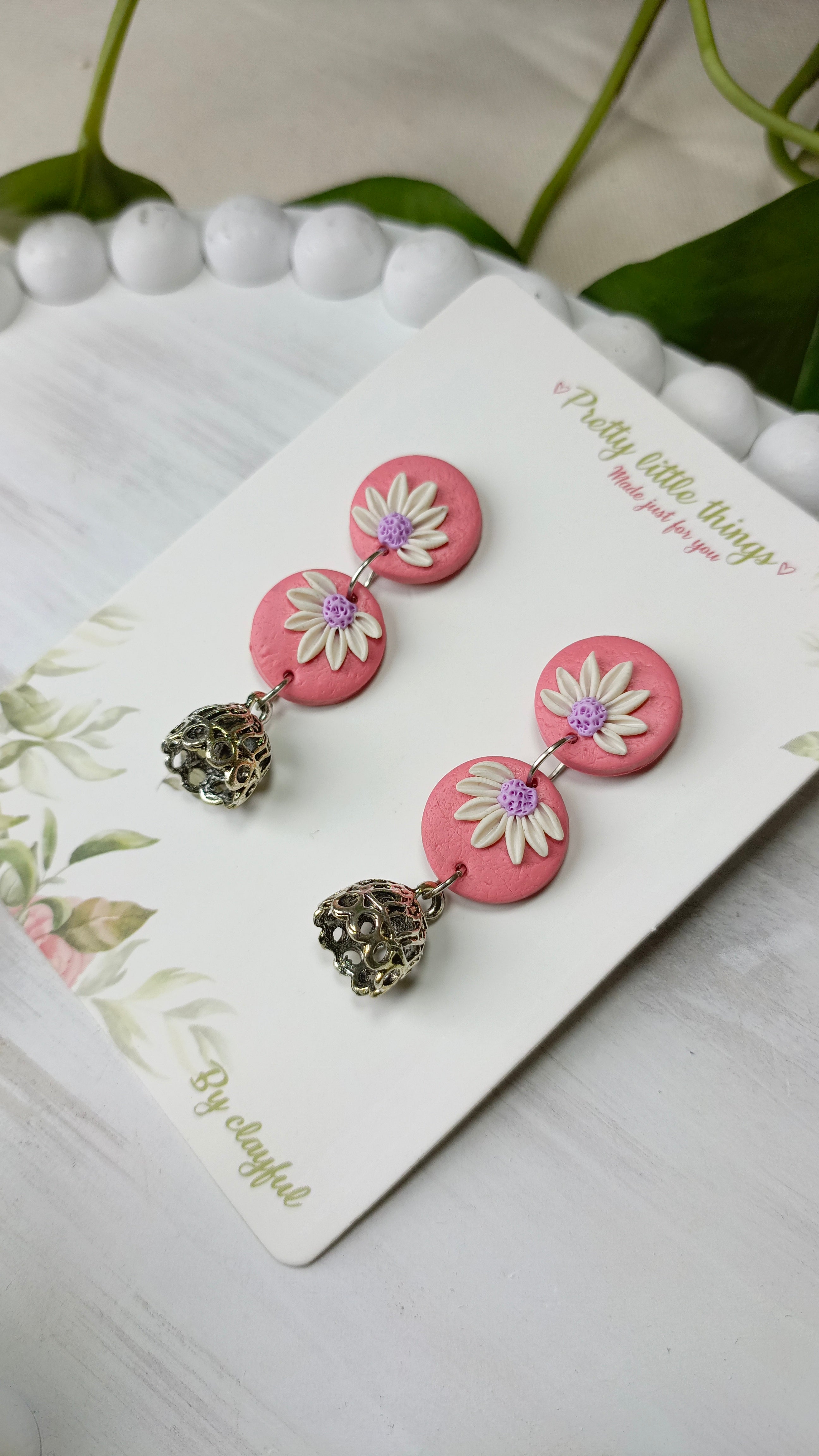 Clayful Daisy Drop Jhumkas
