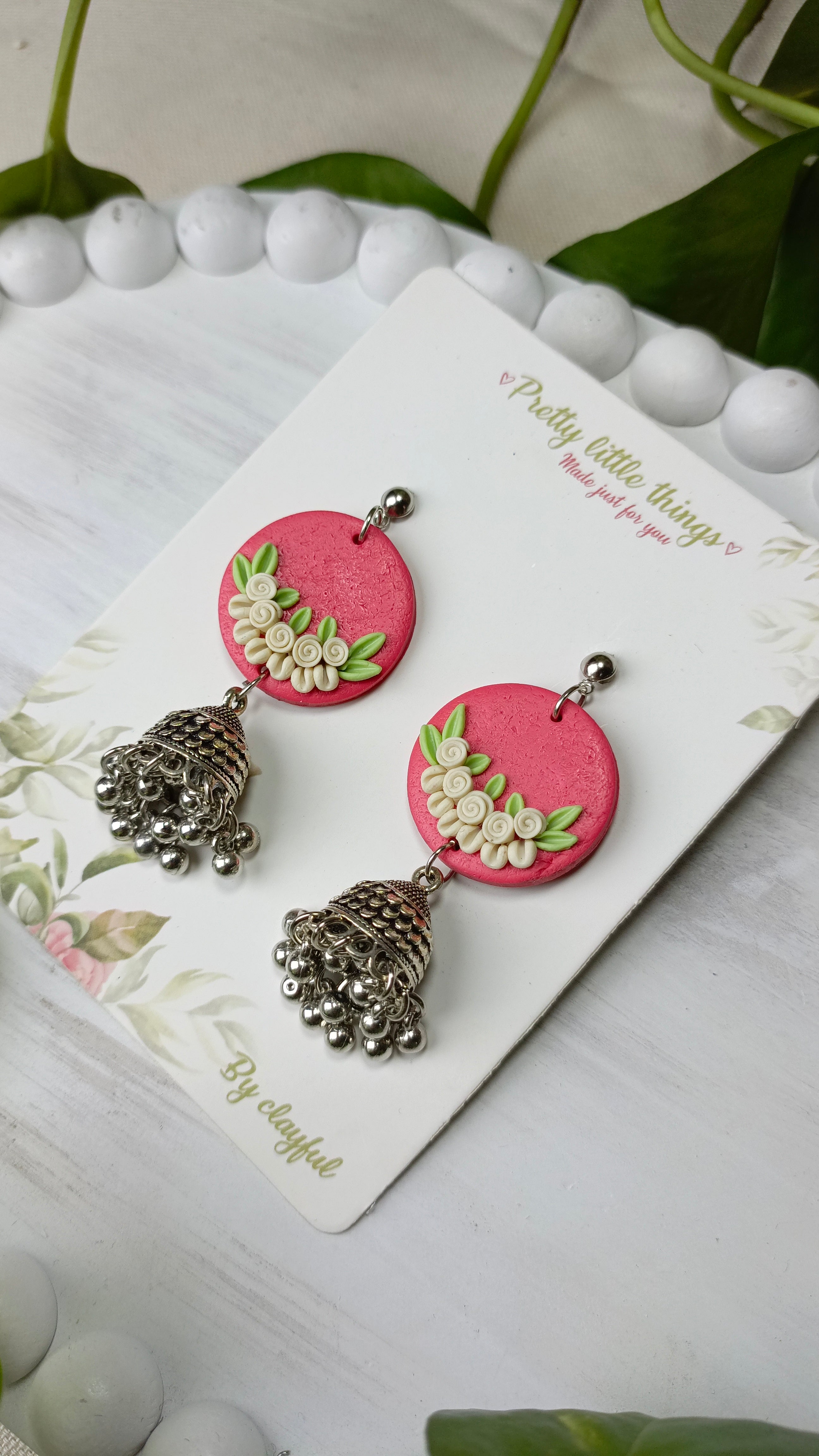 Clayful Rosette Charm Jhumkas