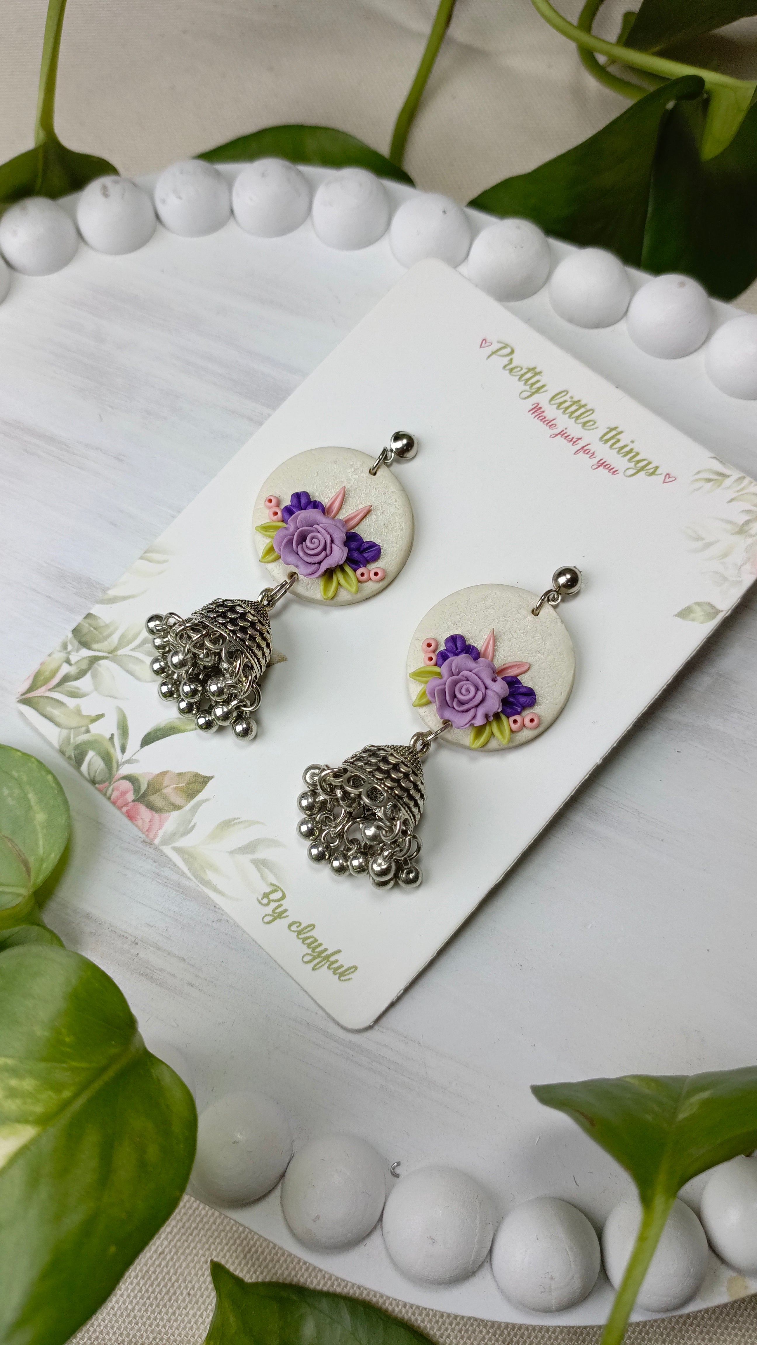 Clayful Lilac Garden Jhumkas