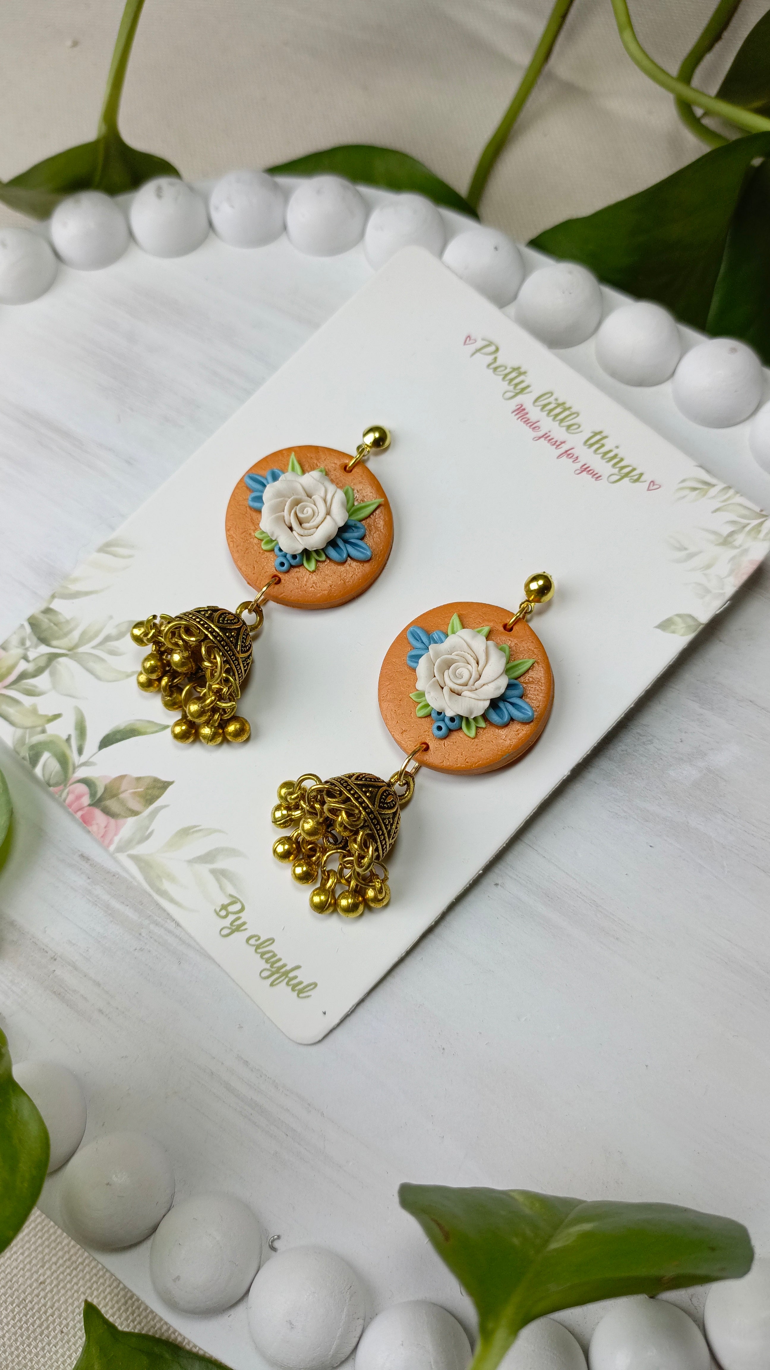 Clayful Peach Blossom Jhumkas