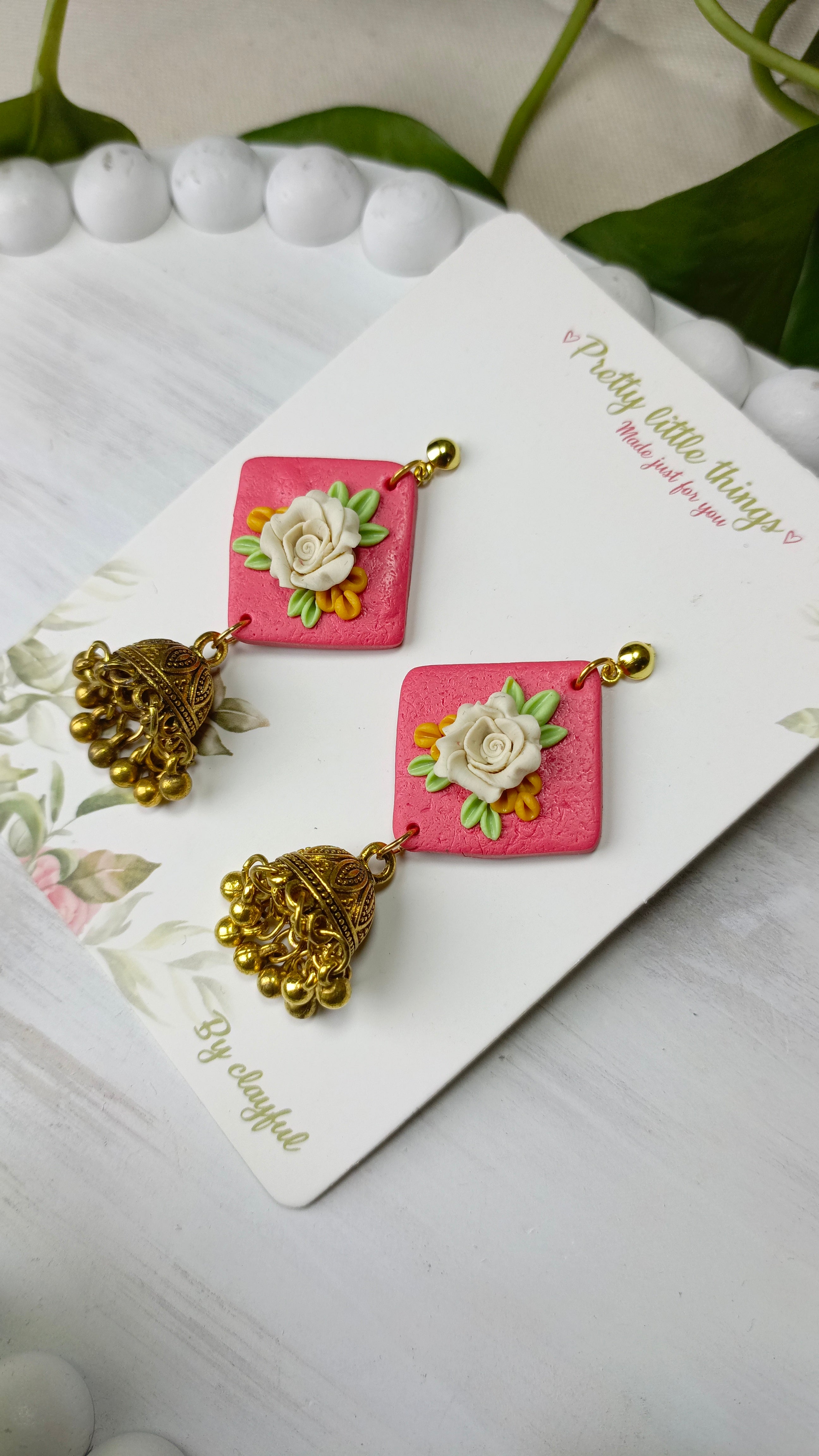 Clayful Rose Petal Jhumkas