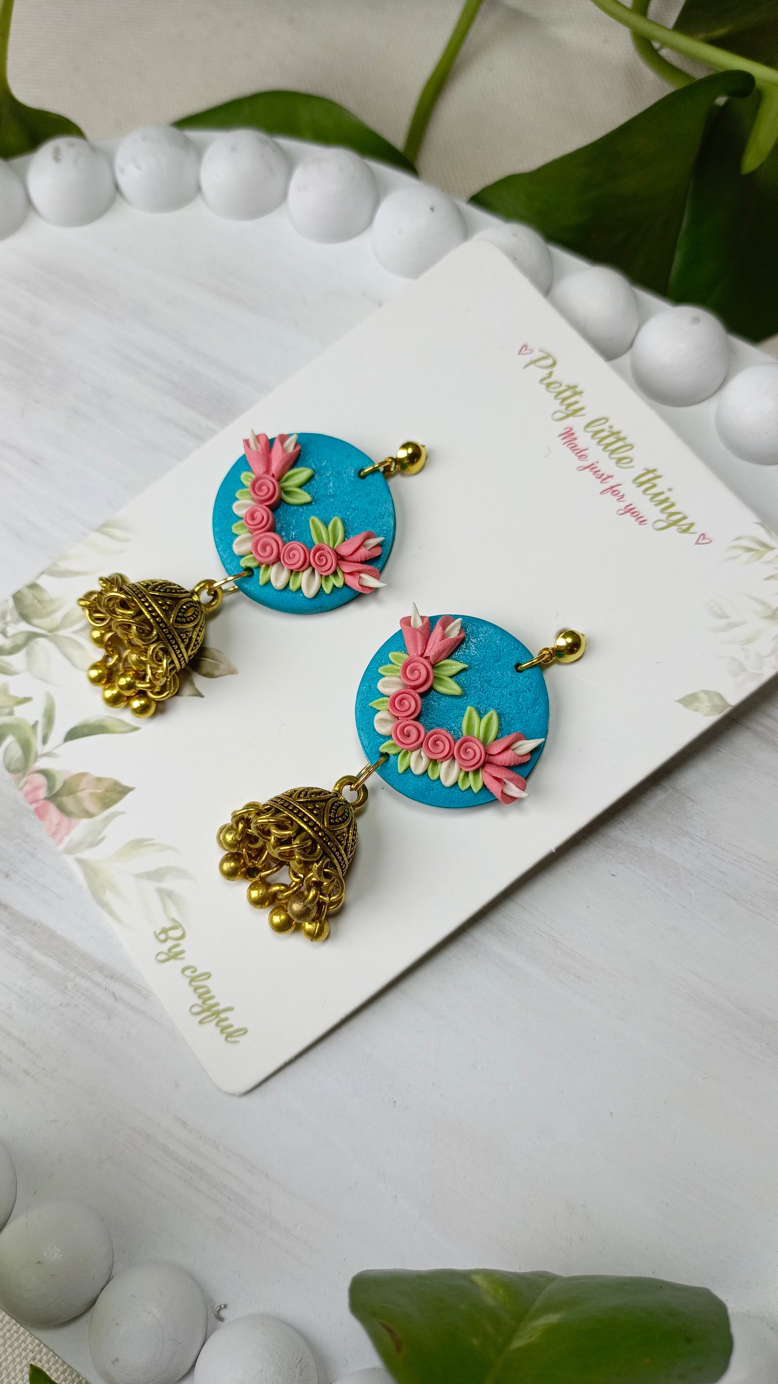 Clayful Azure Bloom Jhumkas