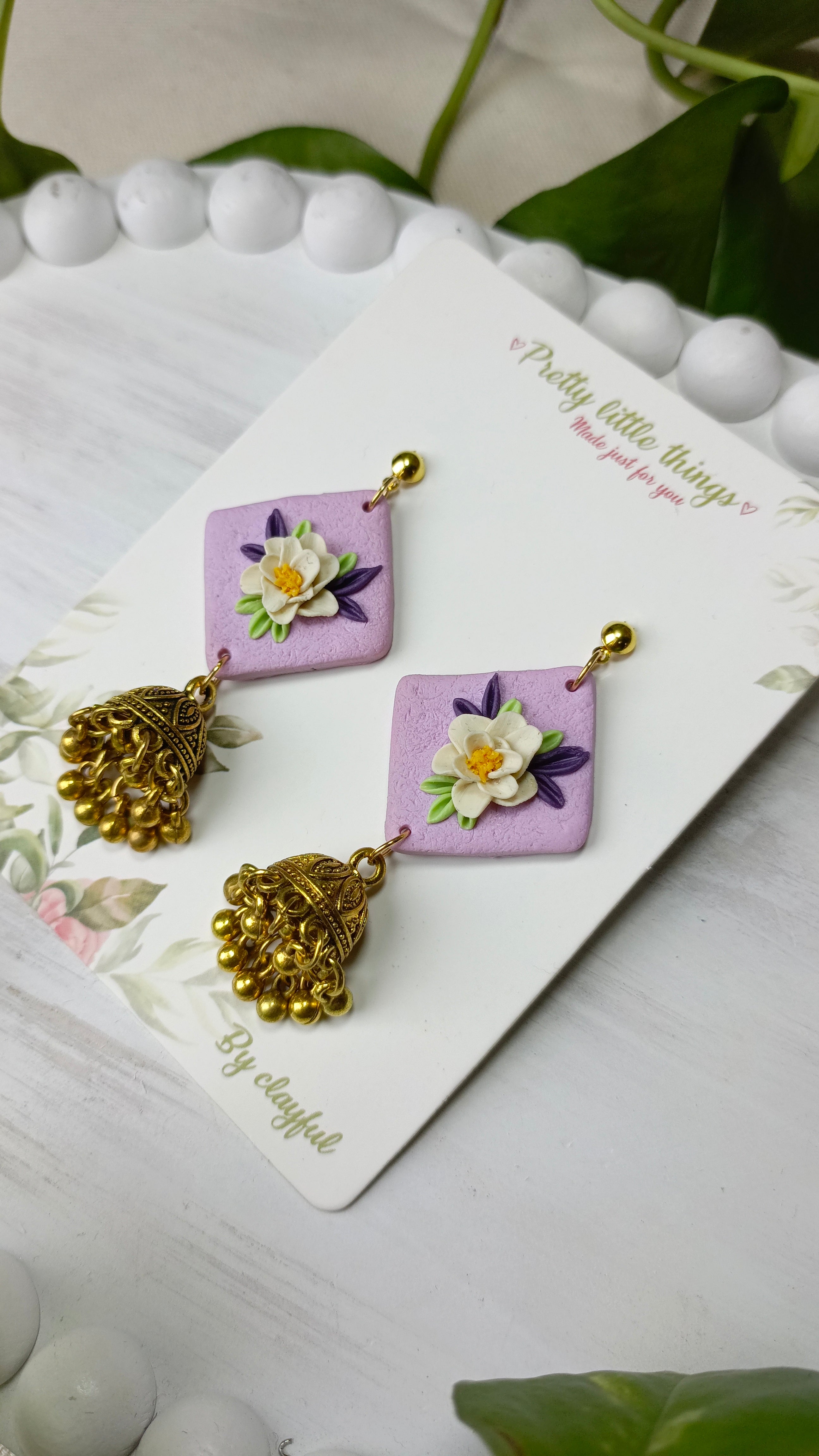 Clayful Lilac Petal Jhumkas