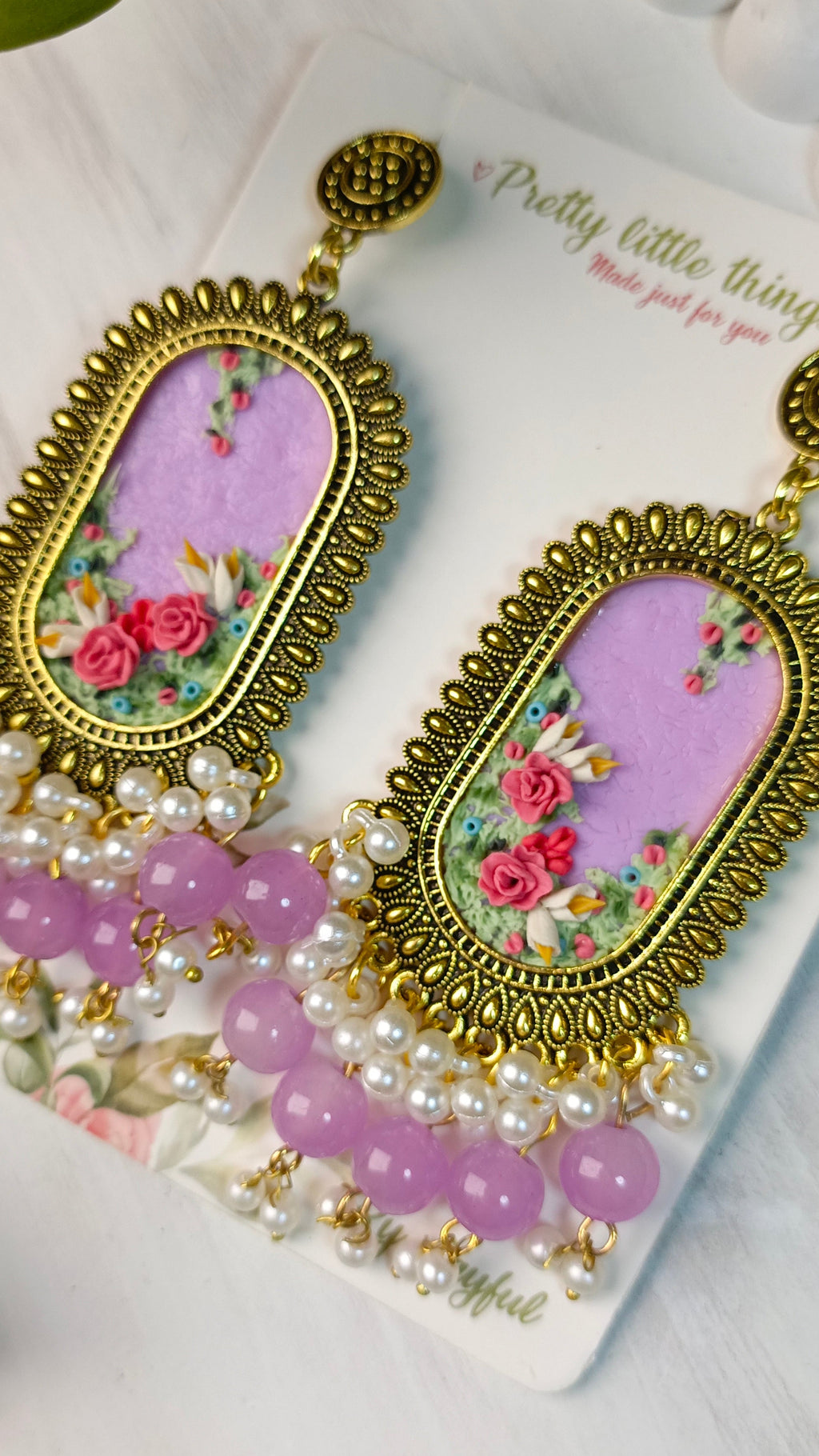 Clayful Lavender Bloom Jhumkas