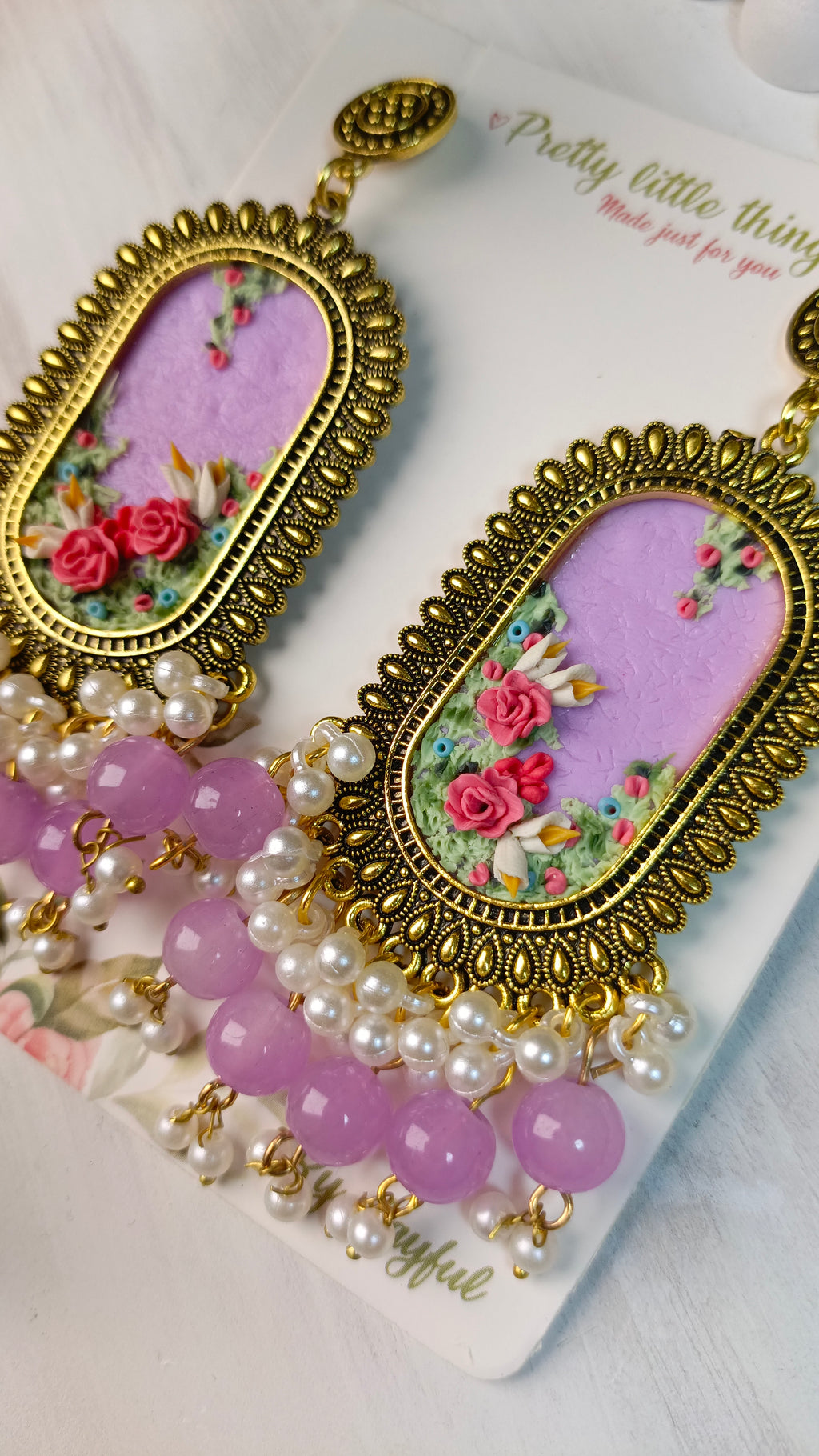 Clayful Lavender Bloom Jhumkas