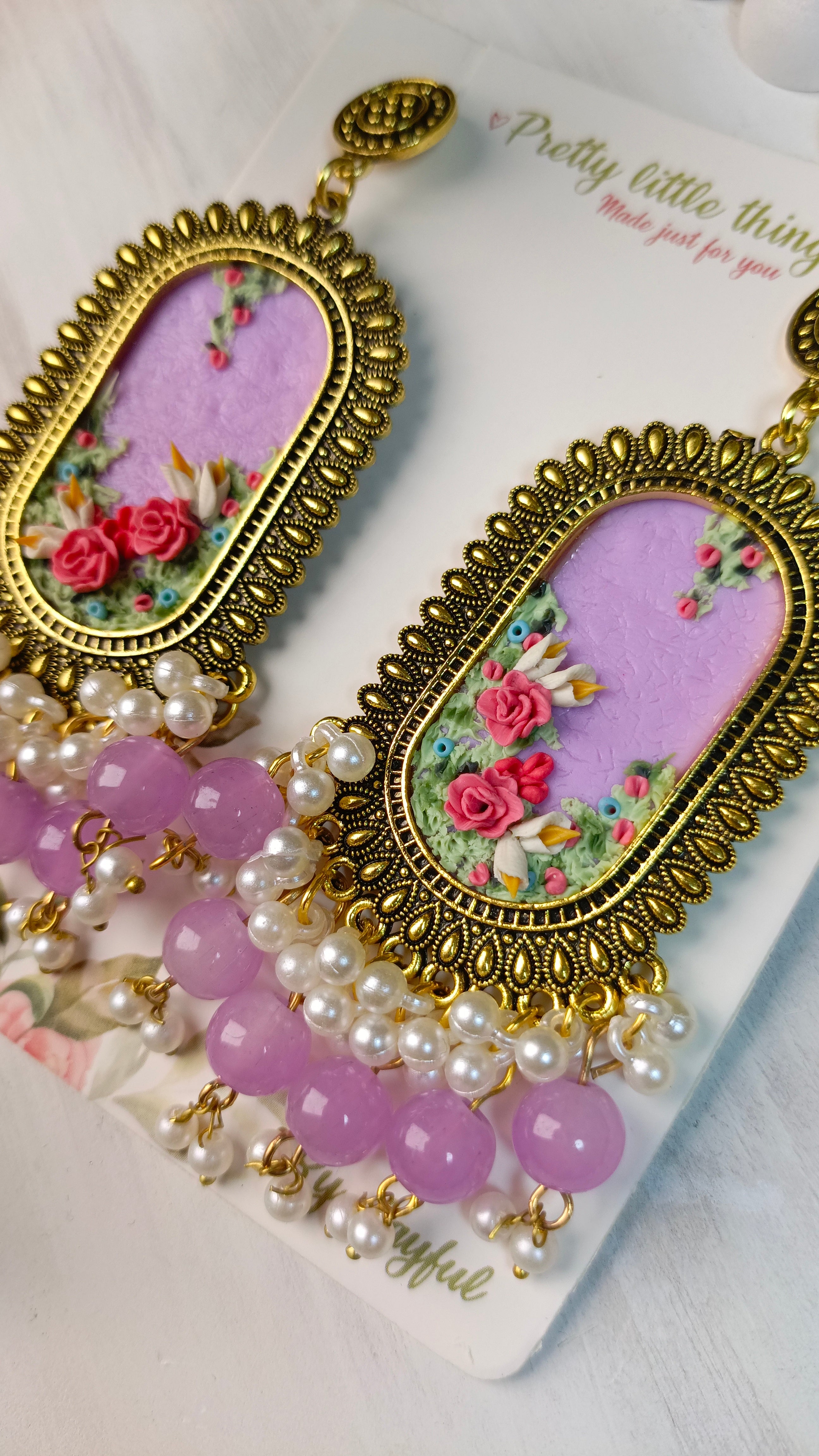 Clayful Lavender Bloom Jhumkas