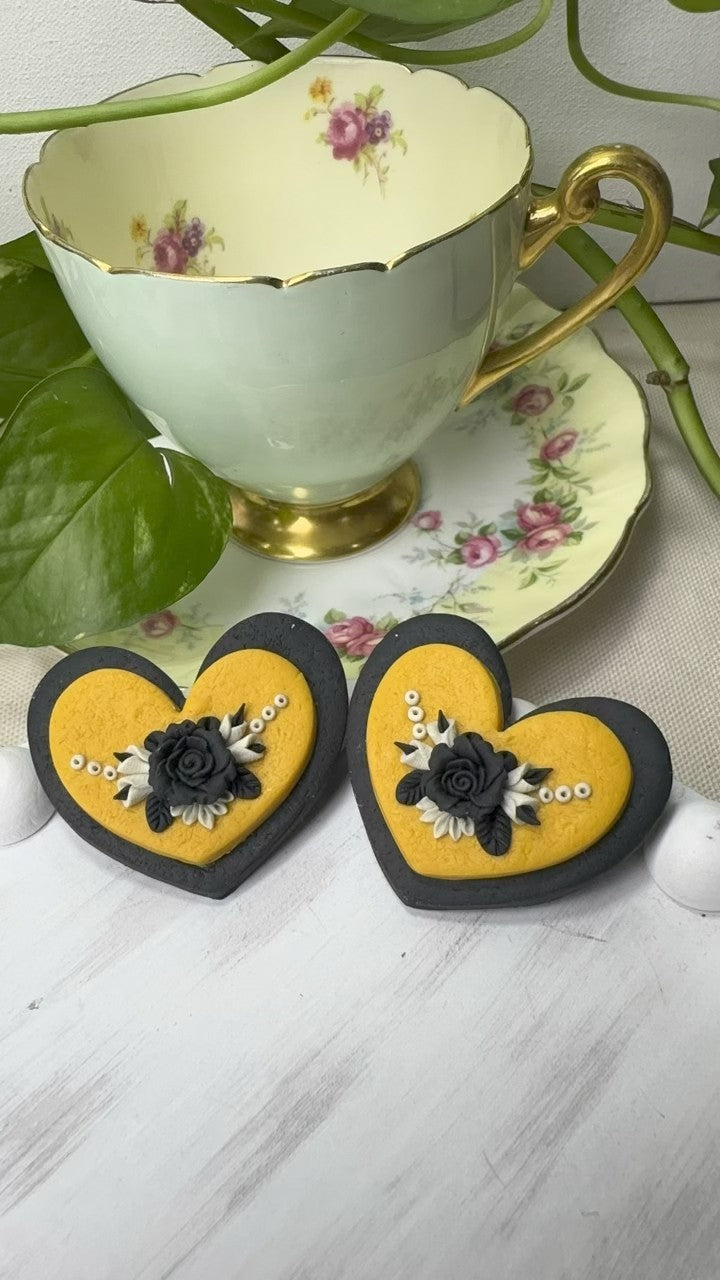Clayful Midnight Sun Heart Earrings