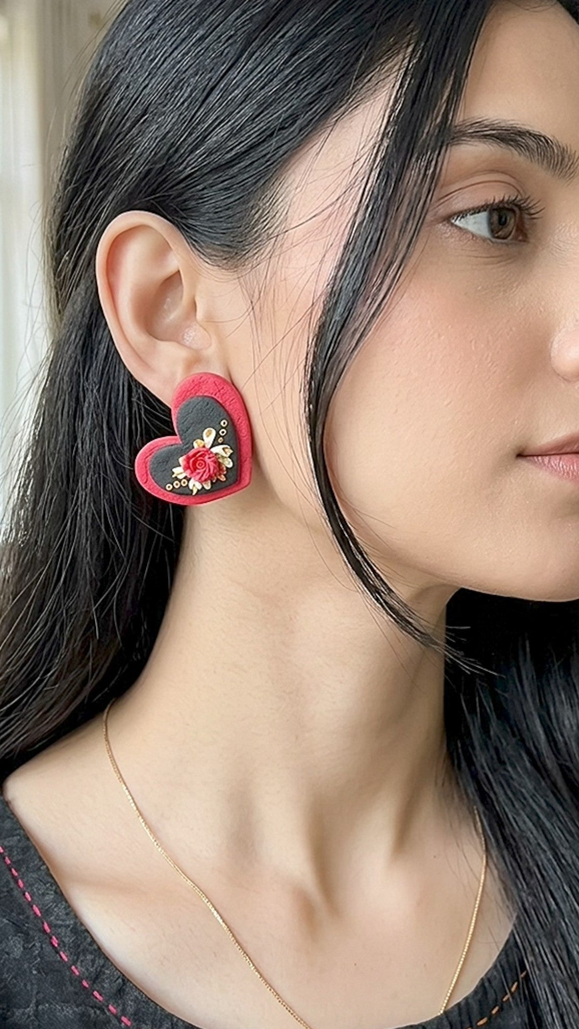Clayful Blush Noir Heart Earrings