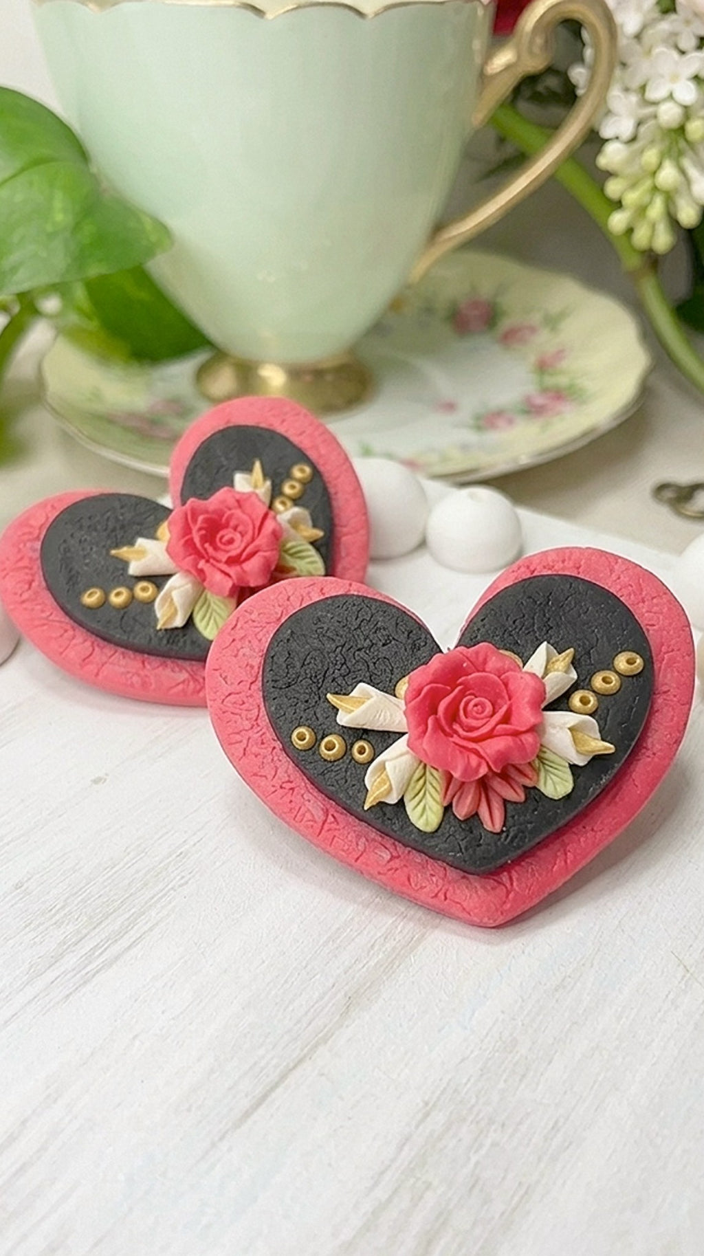 Clayful Blush Noir Heart Earrings