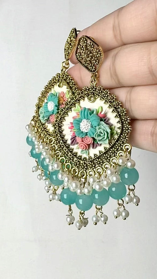 Clayful Aqua Bloom Jhumkas