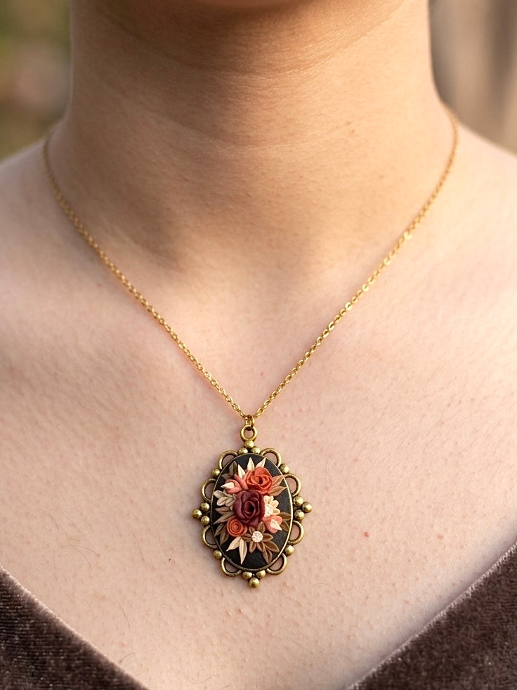 Clayful Autumn Rose Muse Pendant Necklace