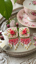 Beautiful pink hanging beads floral earrings