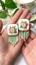 Beautiful Green hanging beads floral earrings