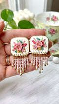 Beautiful light pink hanging beads floral earrings