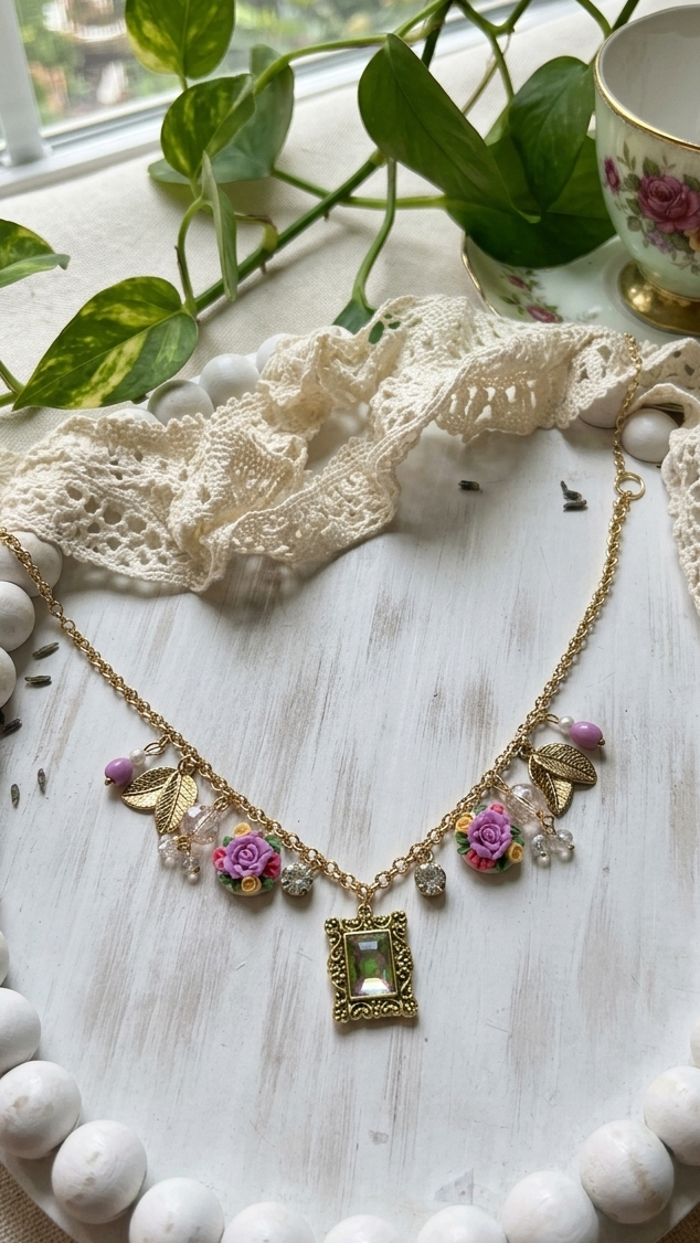 Lavender Bloom Charm Necklace