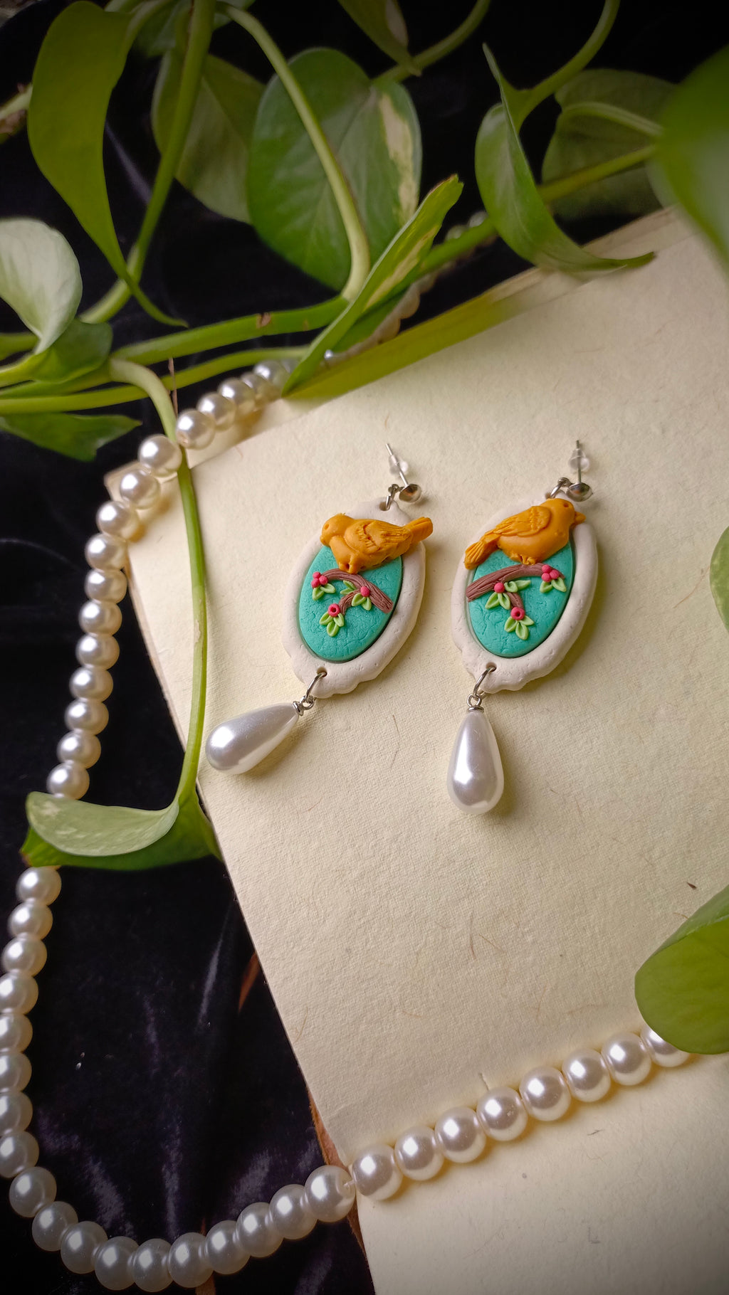 Handmade Pearl Drop Birds Earrings