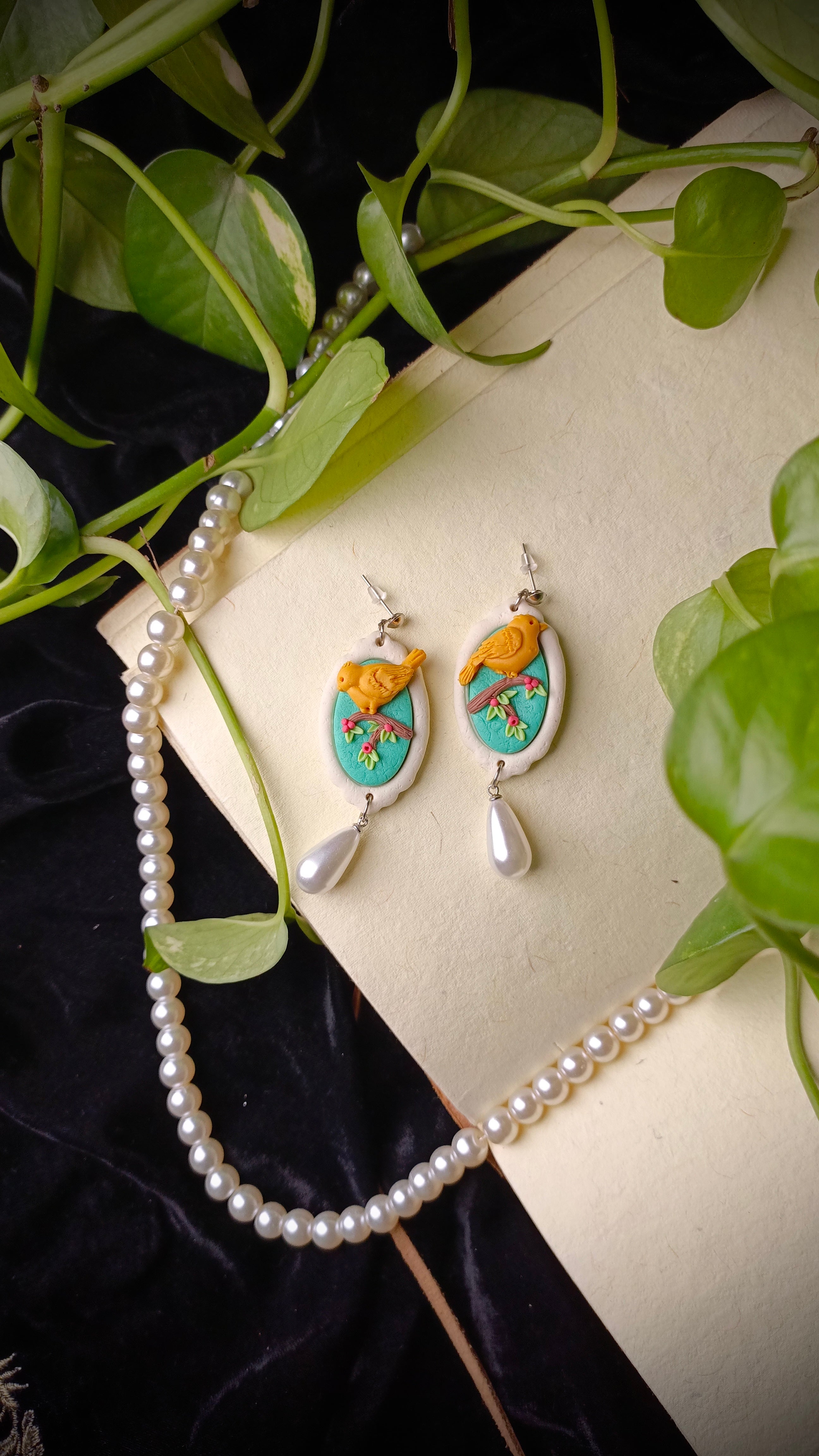 Handmade Pearl Drop Birds Earrings
