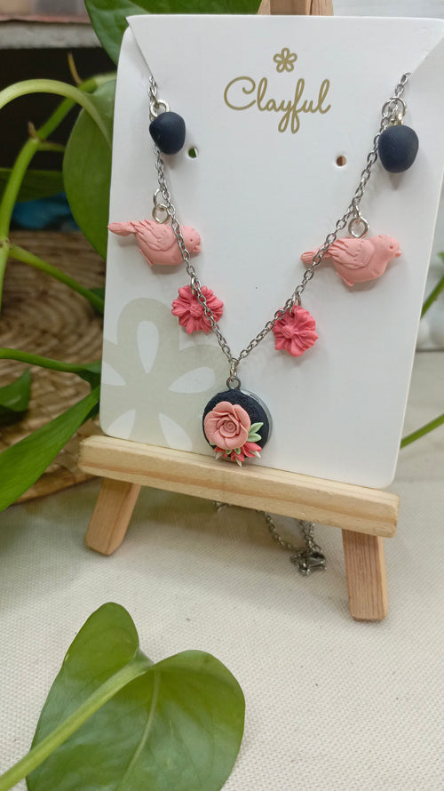 Blush Bird Clay Necklace